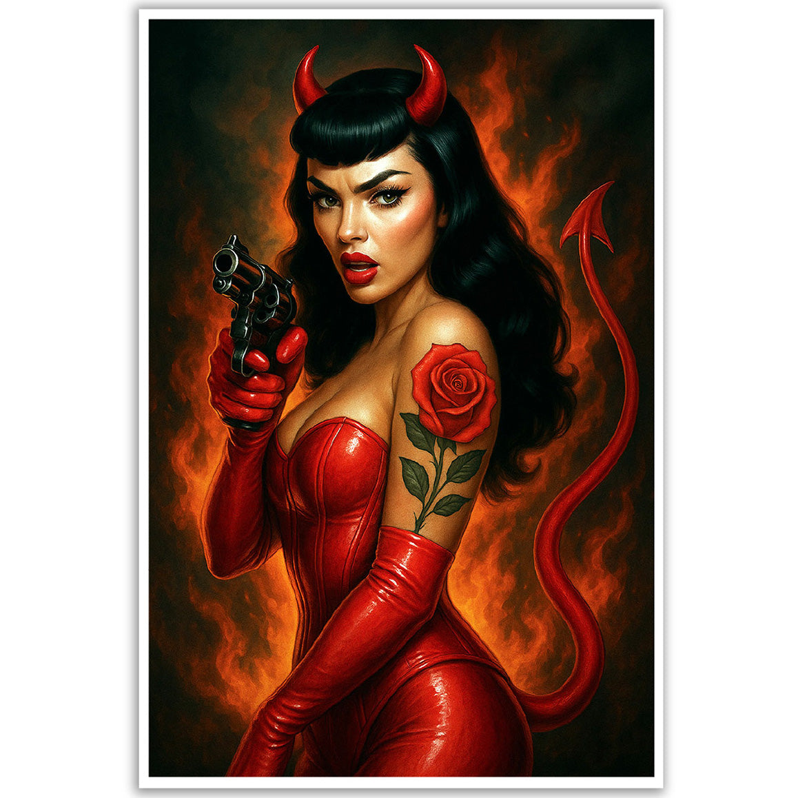 sexy black red dress Black Market Fiery Fatal Sexy Pinup Print 18X12 – Midnight Rebellion