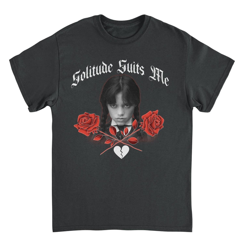 Wednesday Solitude Suits Me Roses Black T-Shirt