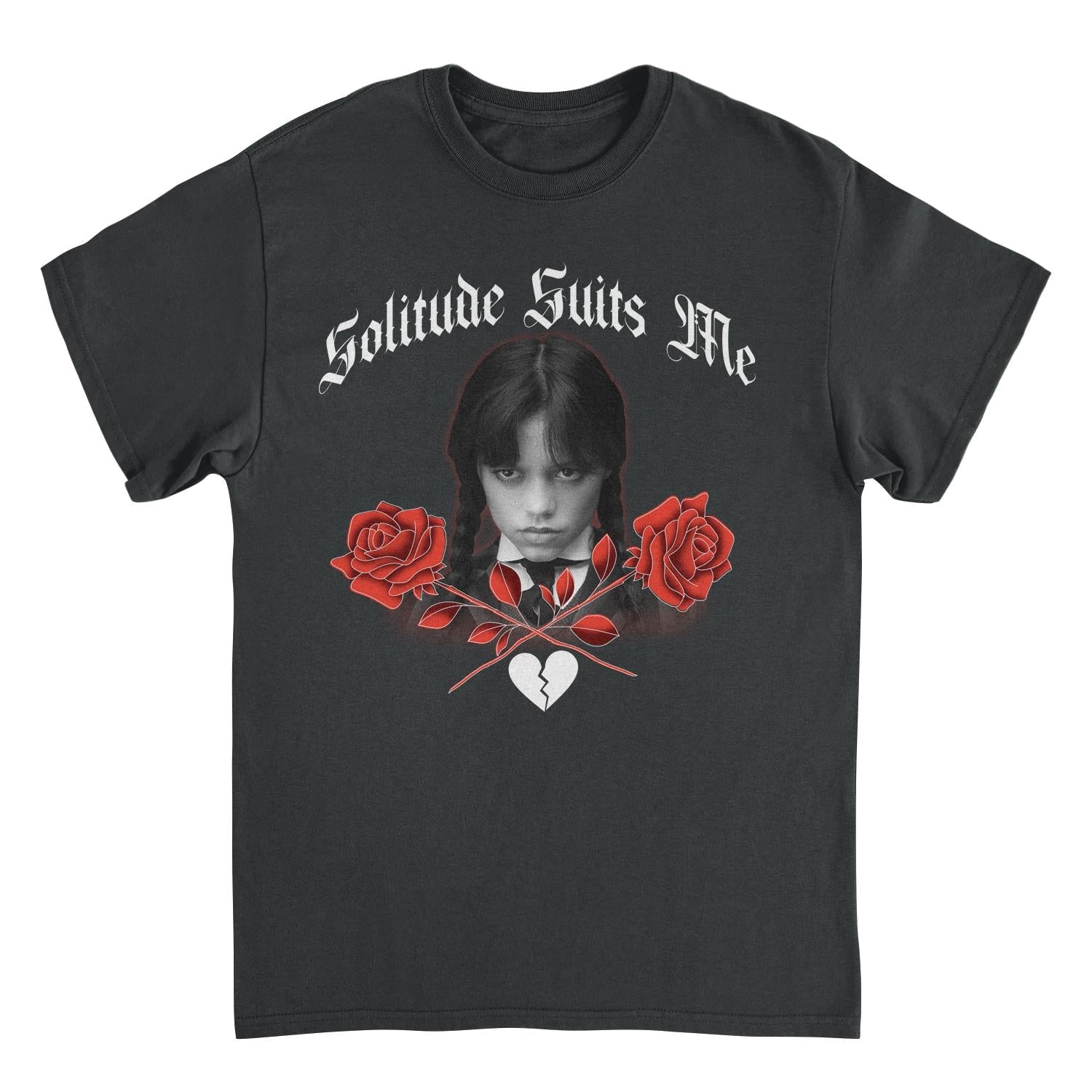 Wednesday Solitude Suits Me Roses Black T-Shirt