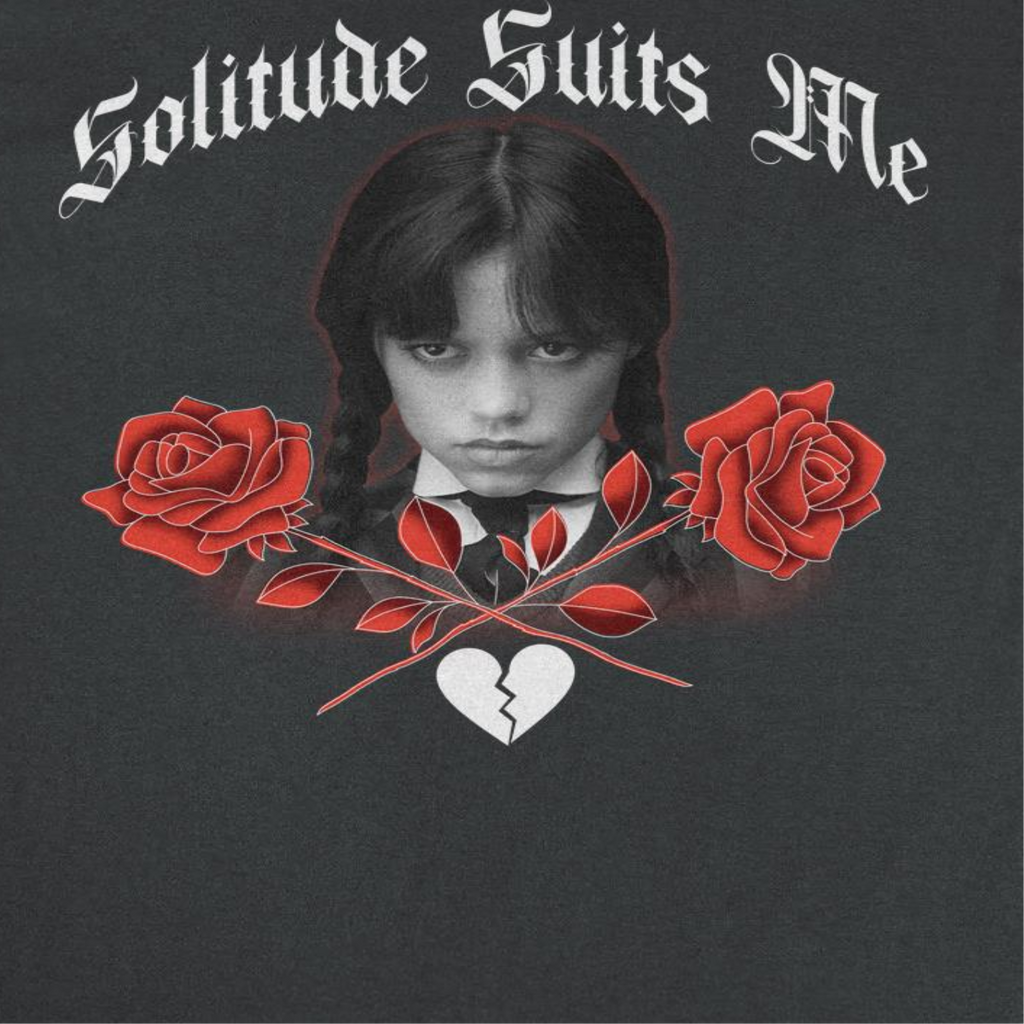 Wednesday Solitude Suits Me Roses Black T-Shirt