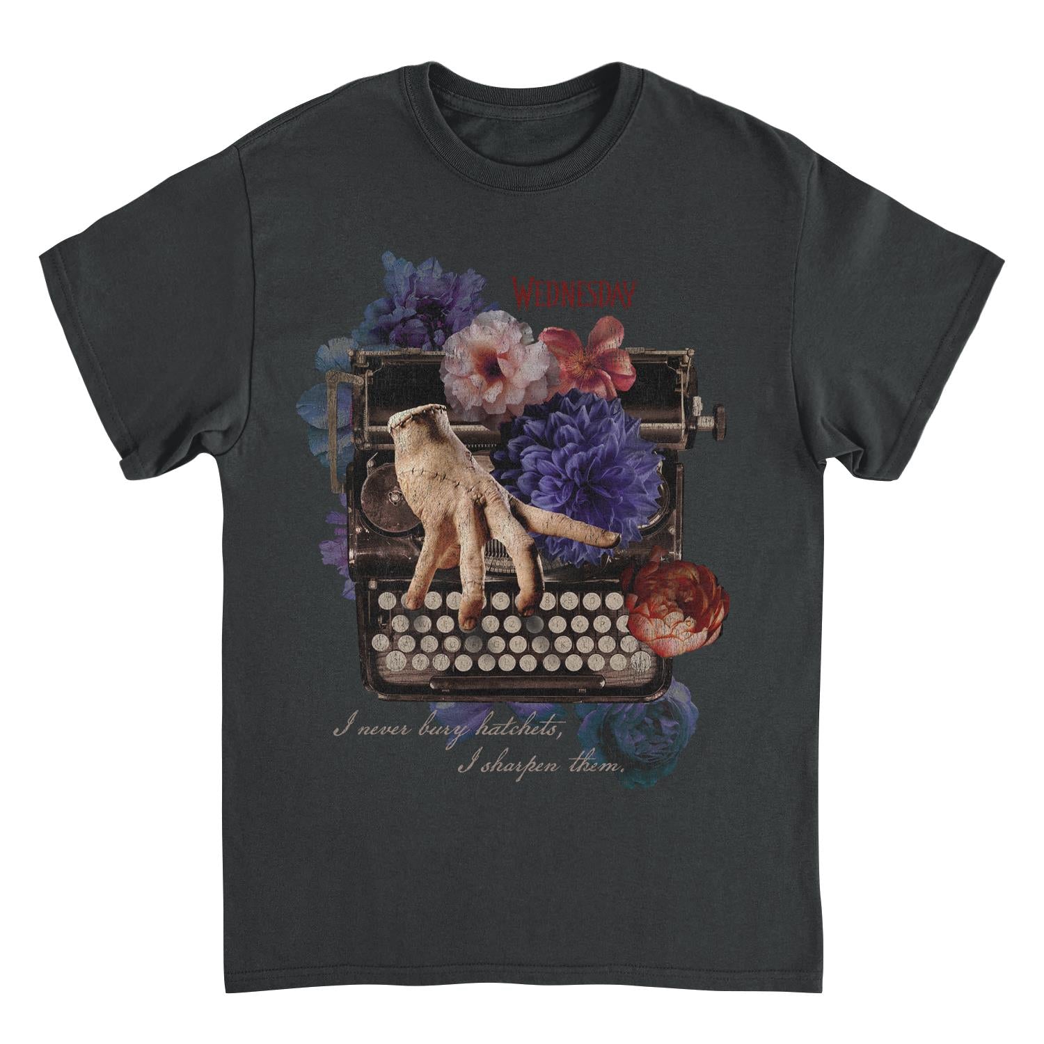 Wednesday Ghost Writer Typewriter Black T-Shirt