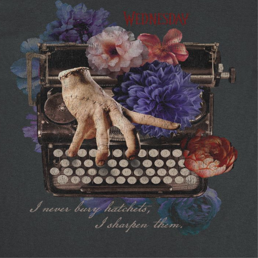 Wednesday Ghost Writer Typewriter Black T-Shirt