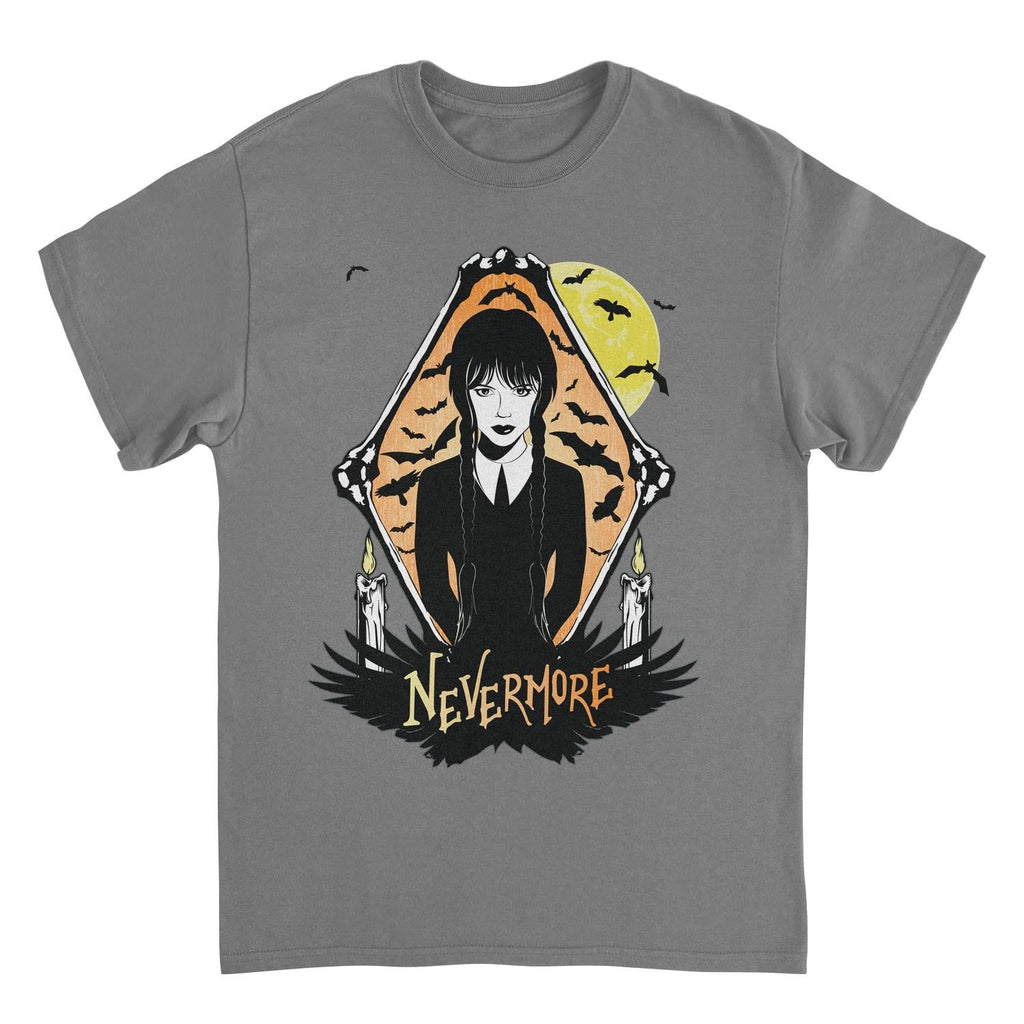 Wednesday Nevermore Bats Charcoal Gray T-Shirt
