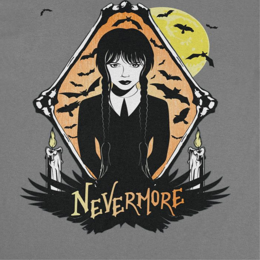 Wednesday Nevermore Bats Charcoal Gray T-Shirt