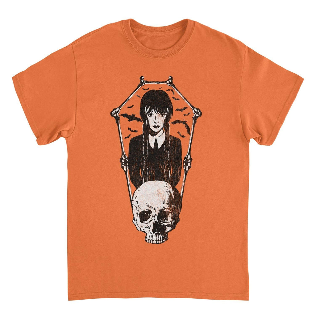 Wednesday Skull Bones Coffin Frame Orange T-Shirt