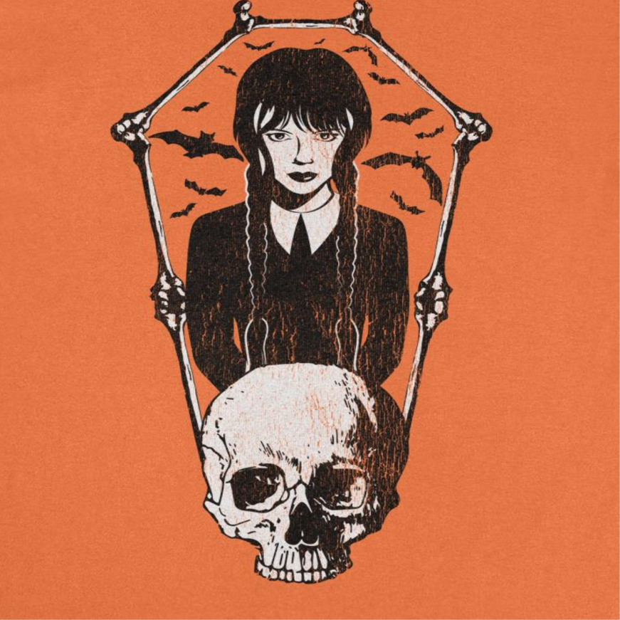 Wednesday Skull Bones Coffin Frame Orange T-Shirt