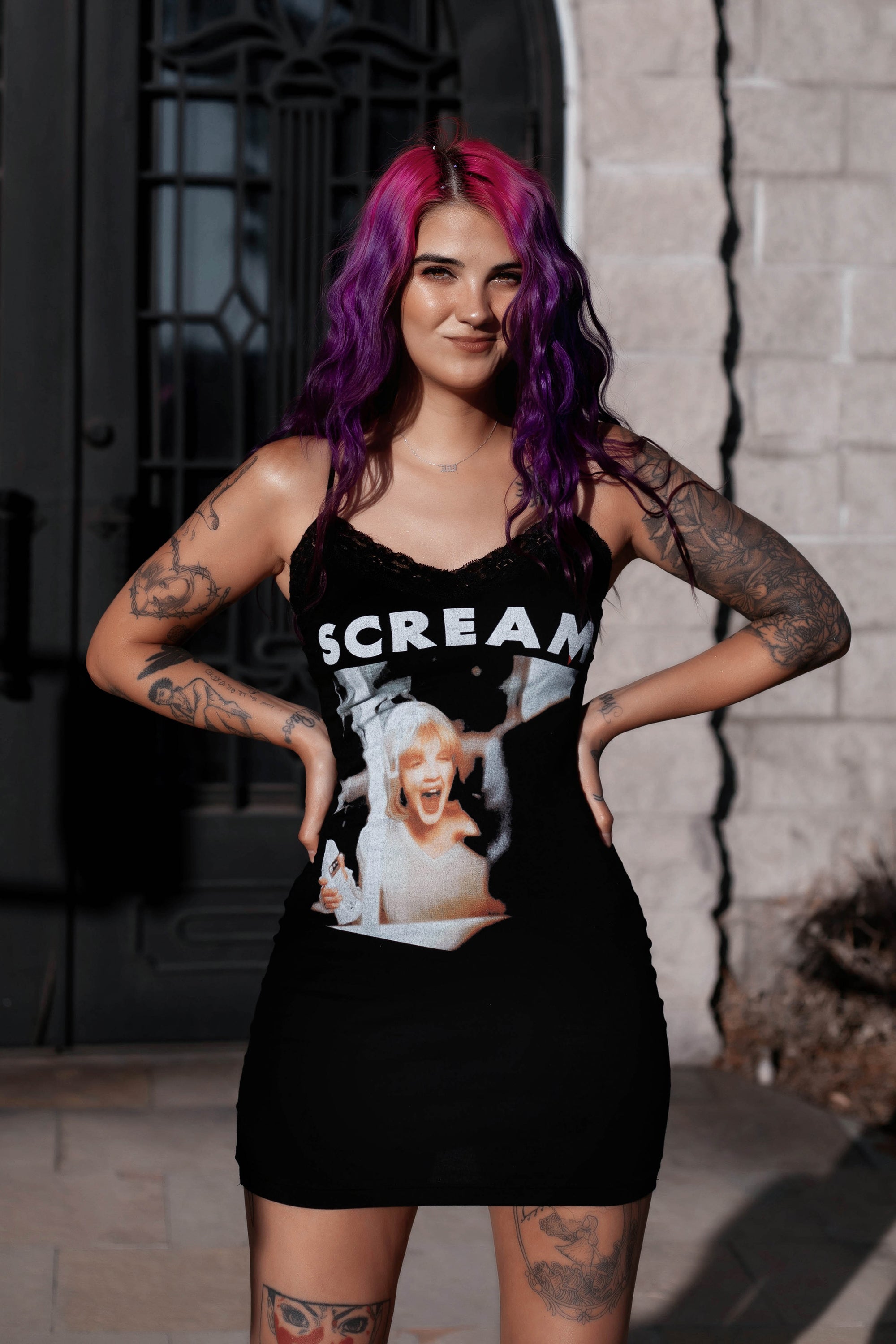 Vera's Eyecandy Scream Casey Lace Strap Dress