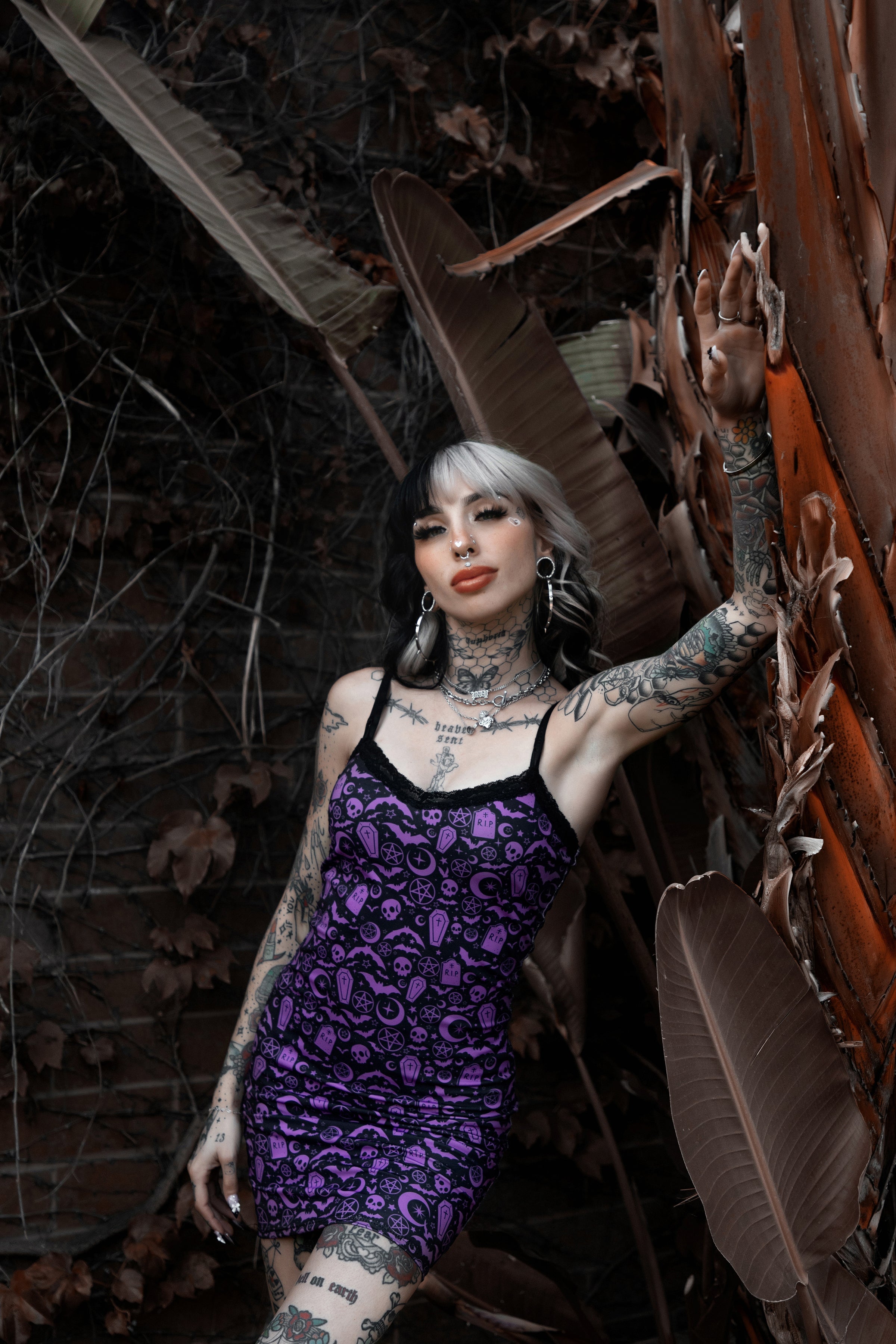 Vera's Eyecandy Witchy Halloween Print Lace Strap Dress