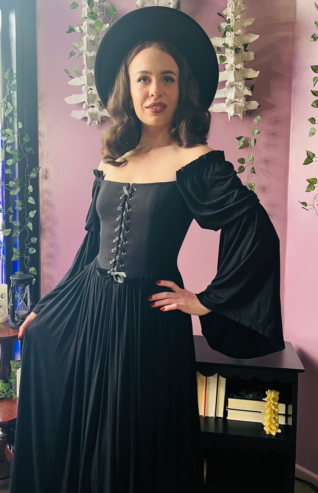 Witchwood Lilith Dark Cottage Goth Lace Up Jersey Dress