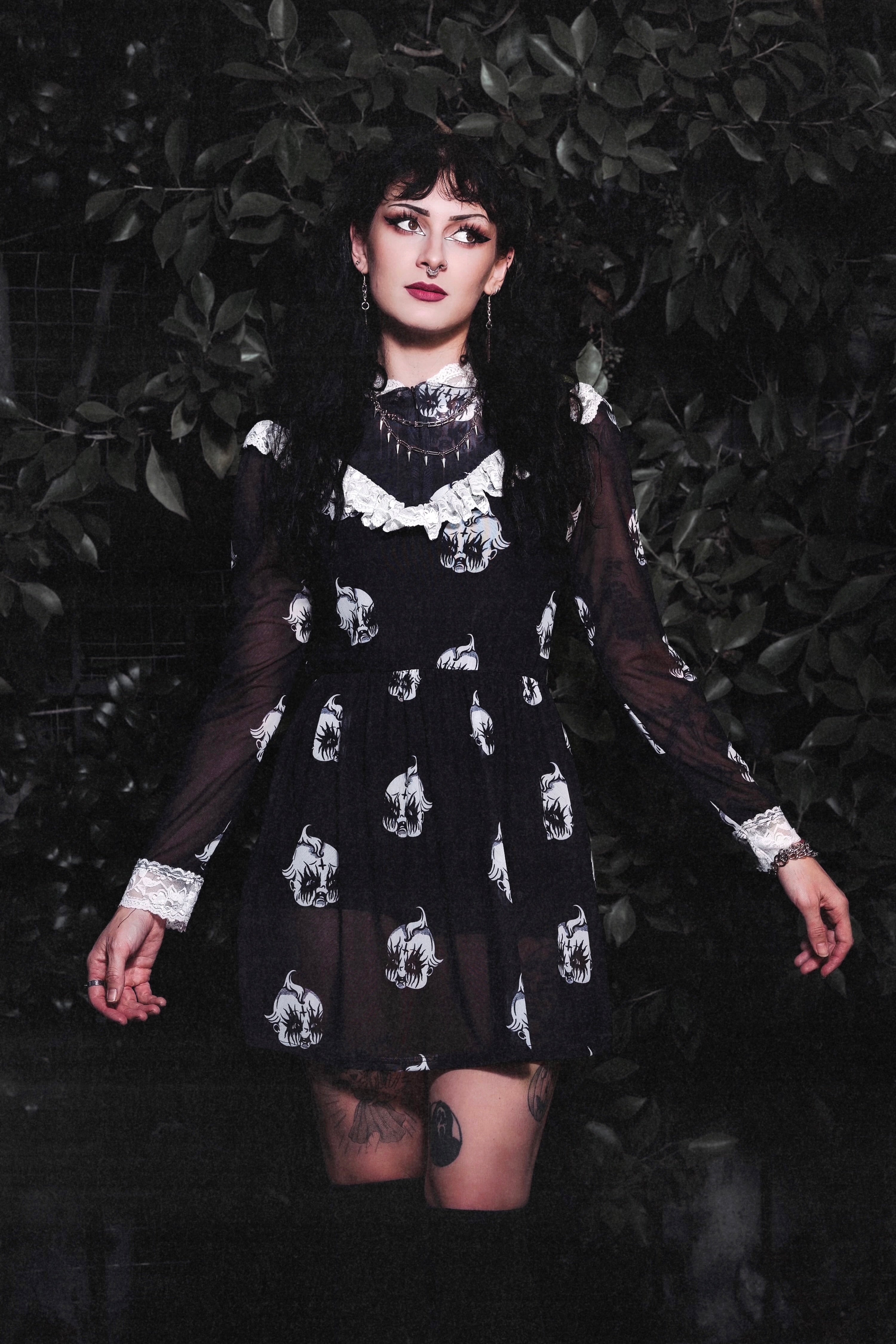 Vera's Eyecandy Kewpie Metal Print Victorian Lace Dress
