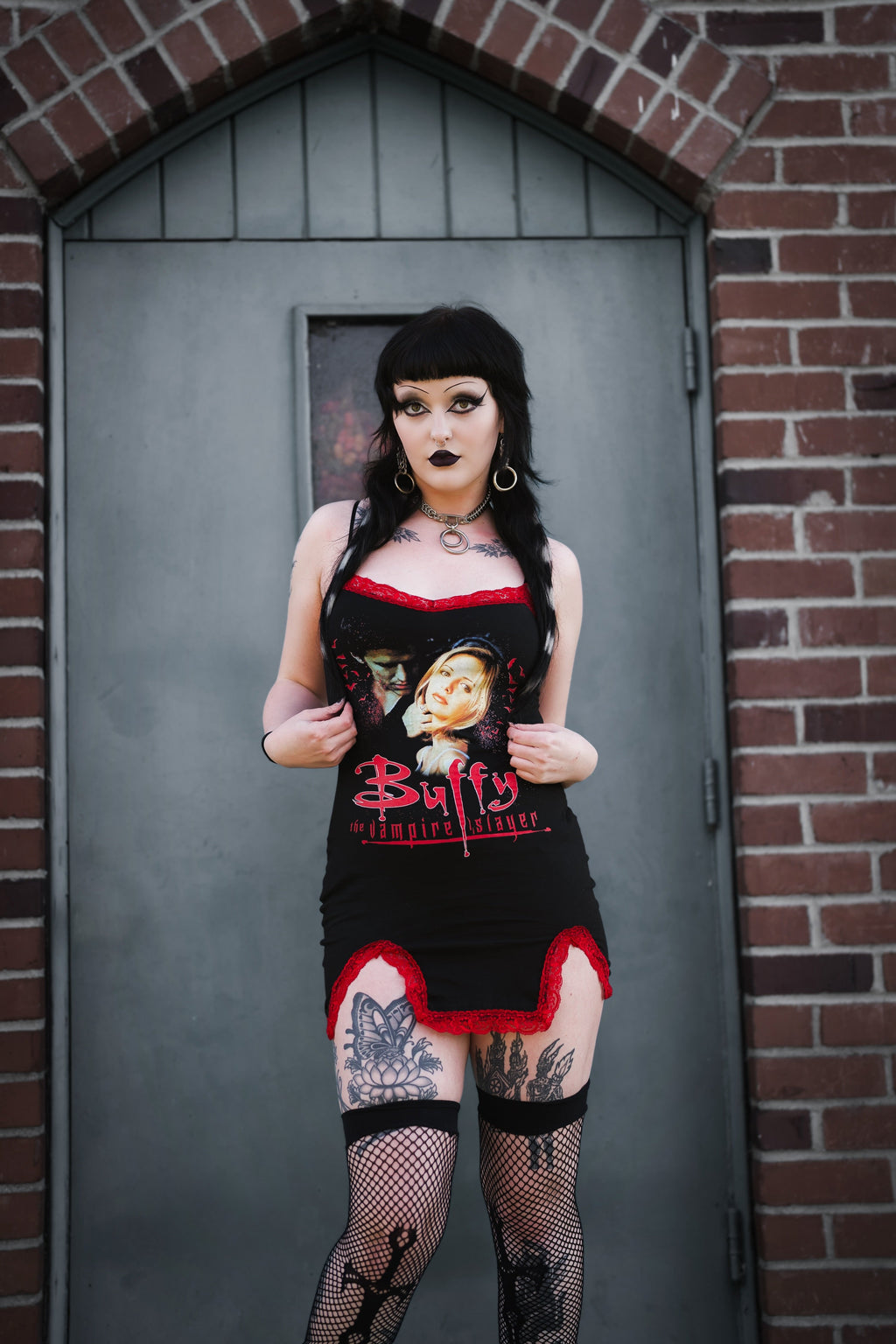 Vera's Eyecandy Buffy Red Slit Red Lace Dress