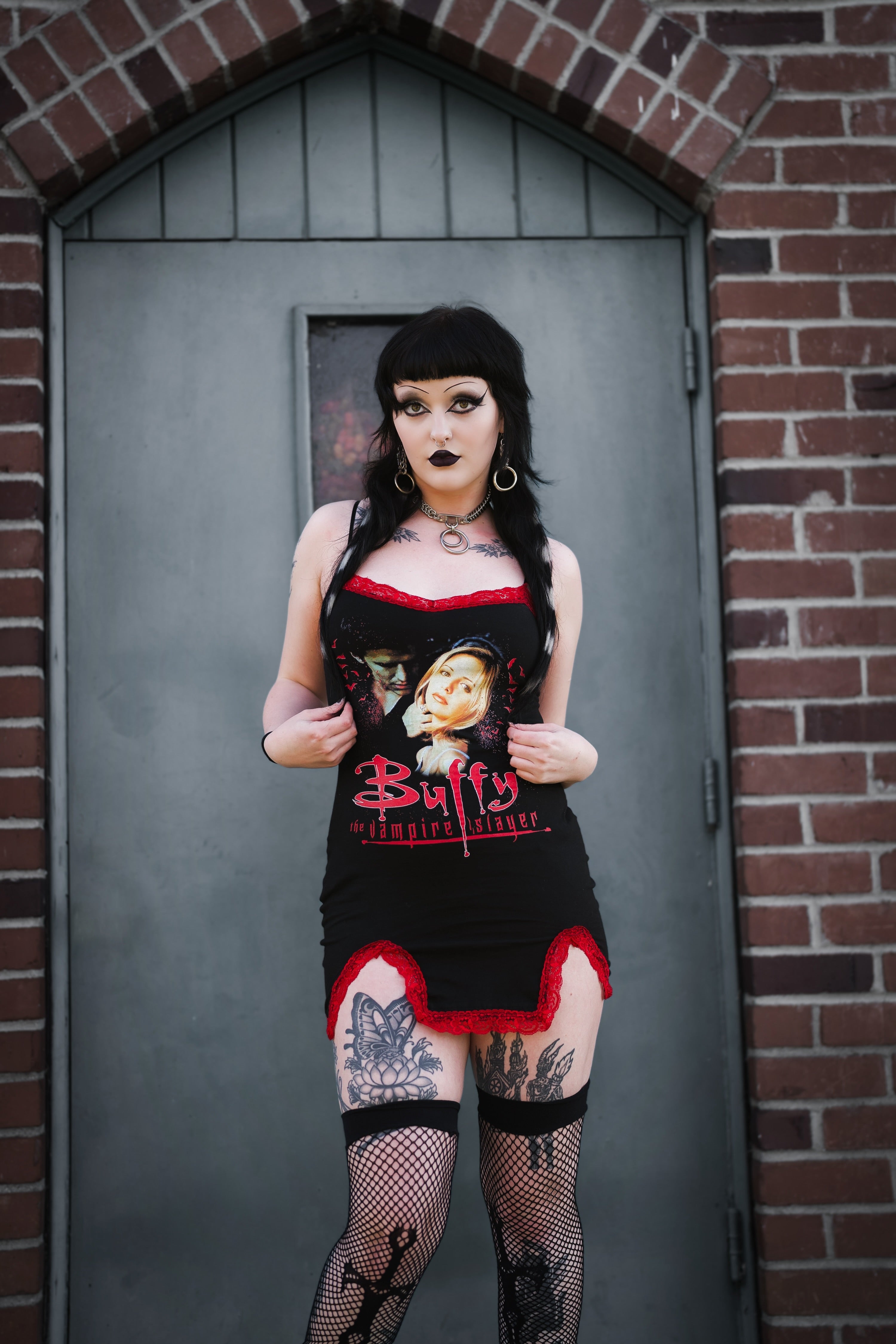 Vera's Eyecandy Buffy Red Slit Red Lace Dress