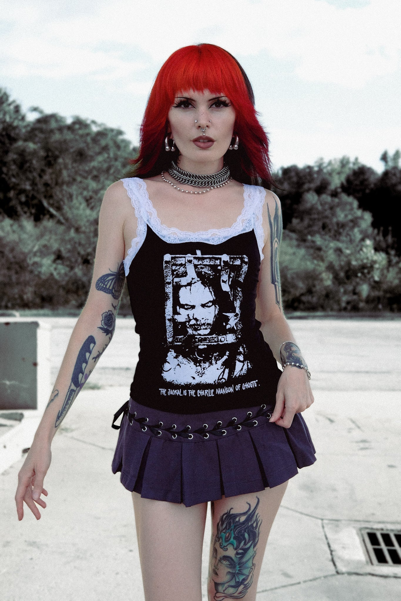 Vera's Eyecandy 13 Ghosts The Jackal Lace Ribbed Tank - Ltd Ed