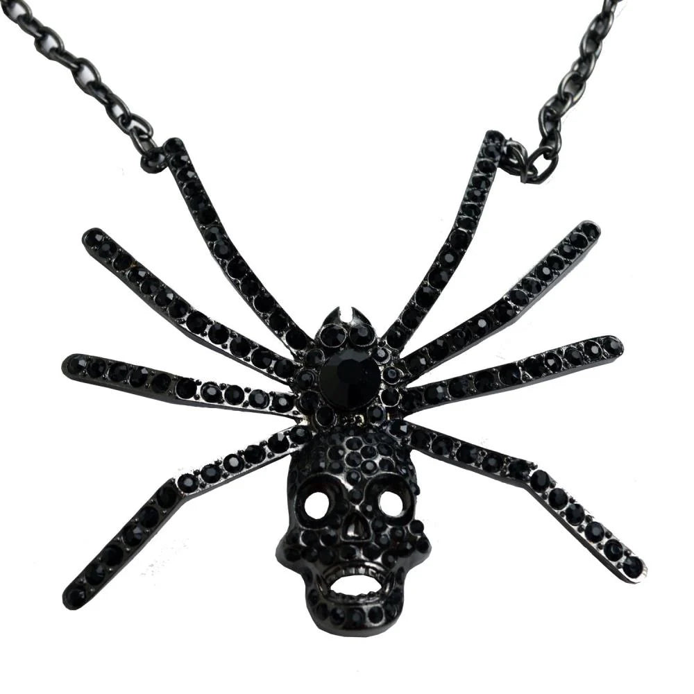 Kreepsville 666 Dia Spider Skull Necklace Black