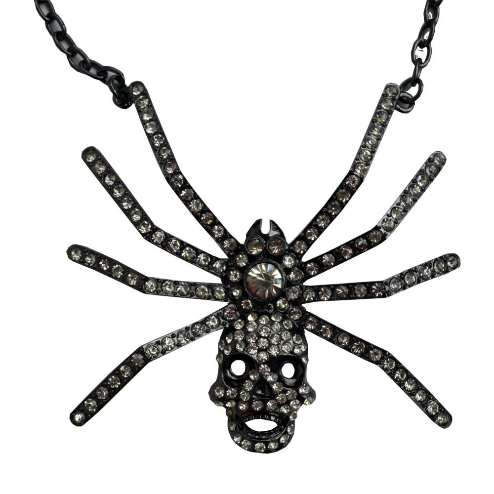 Kreepsville 666 Dia Spider Skull Necklace Clear