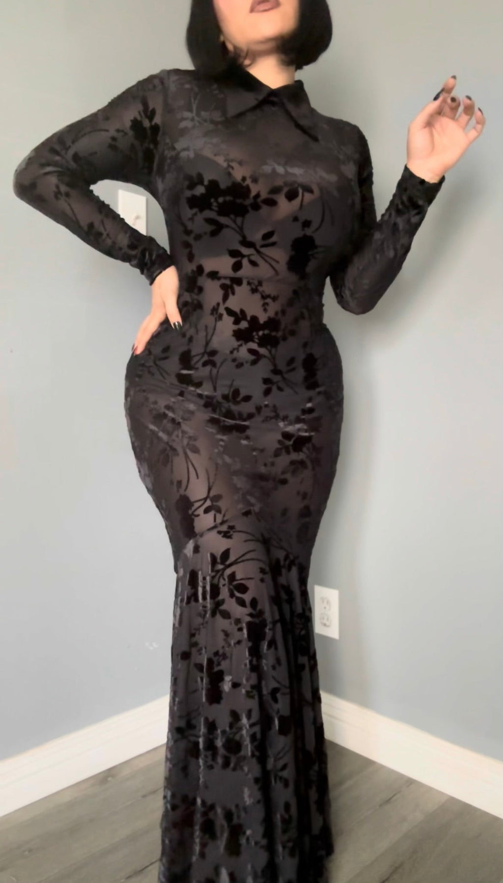 Witchwood Ophelia Velvet Flocked Lace Up Maxi Mermaid Dress