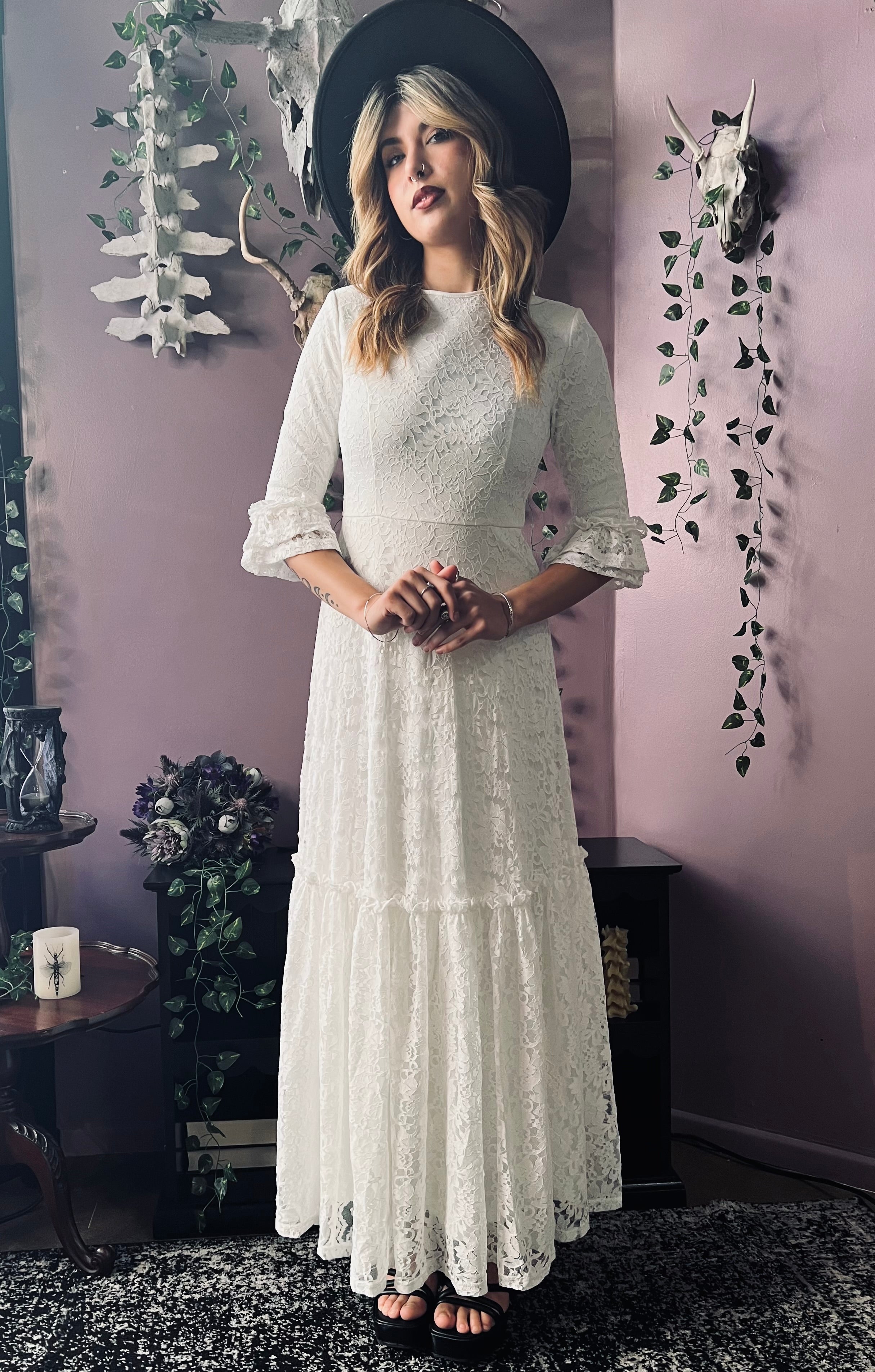 Witchwood Mina Ivory Floral Lace Bride of the Vampire Maxi Dress