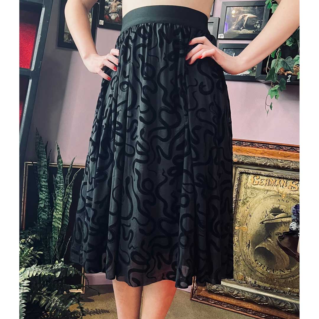 Witchwood Serpentine Velvet Flocked Snakes Full Skirt
