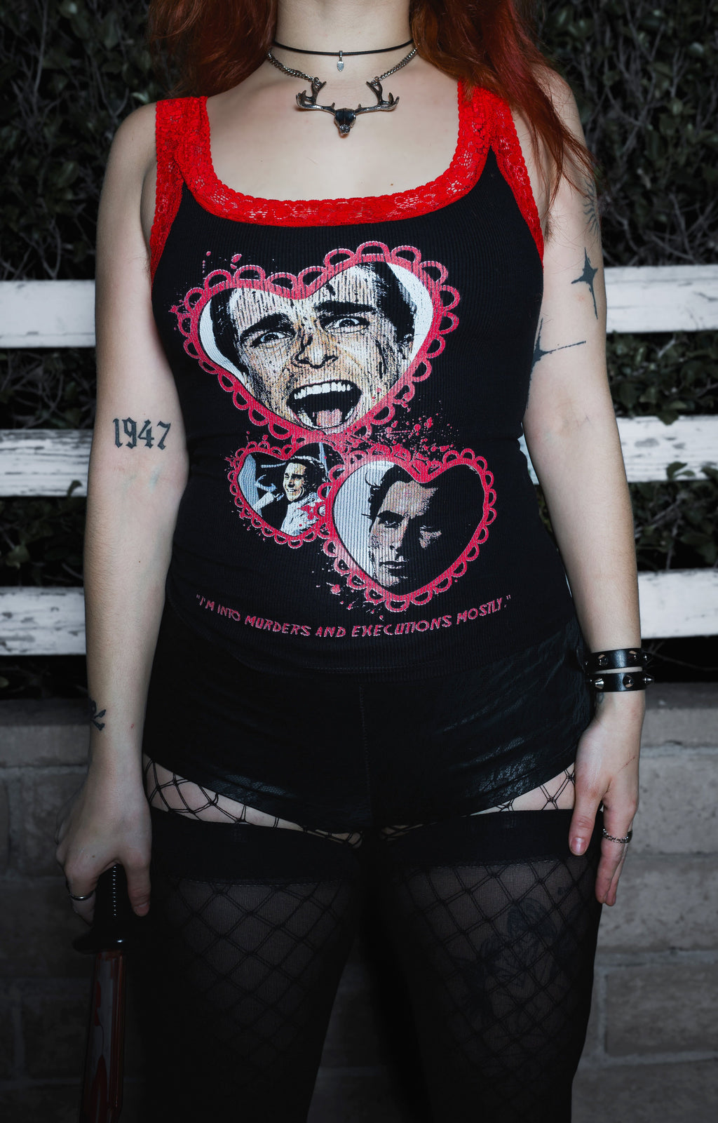 Vera's Eyecandy American Psycho Lace Ribbed Tank Top