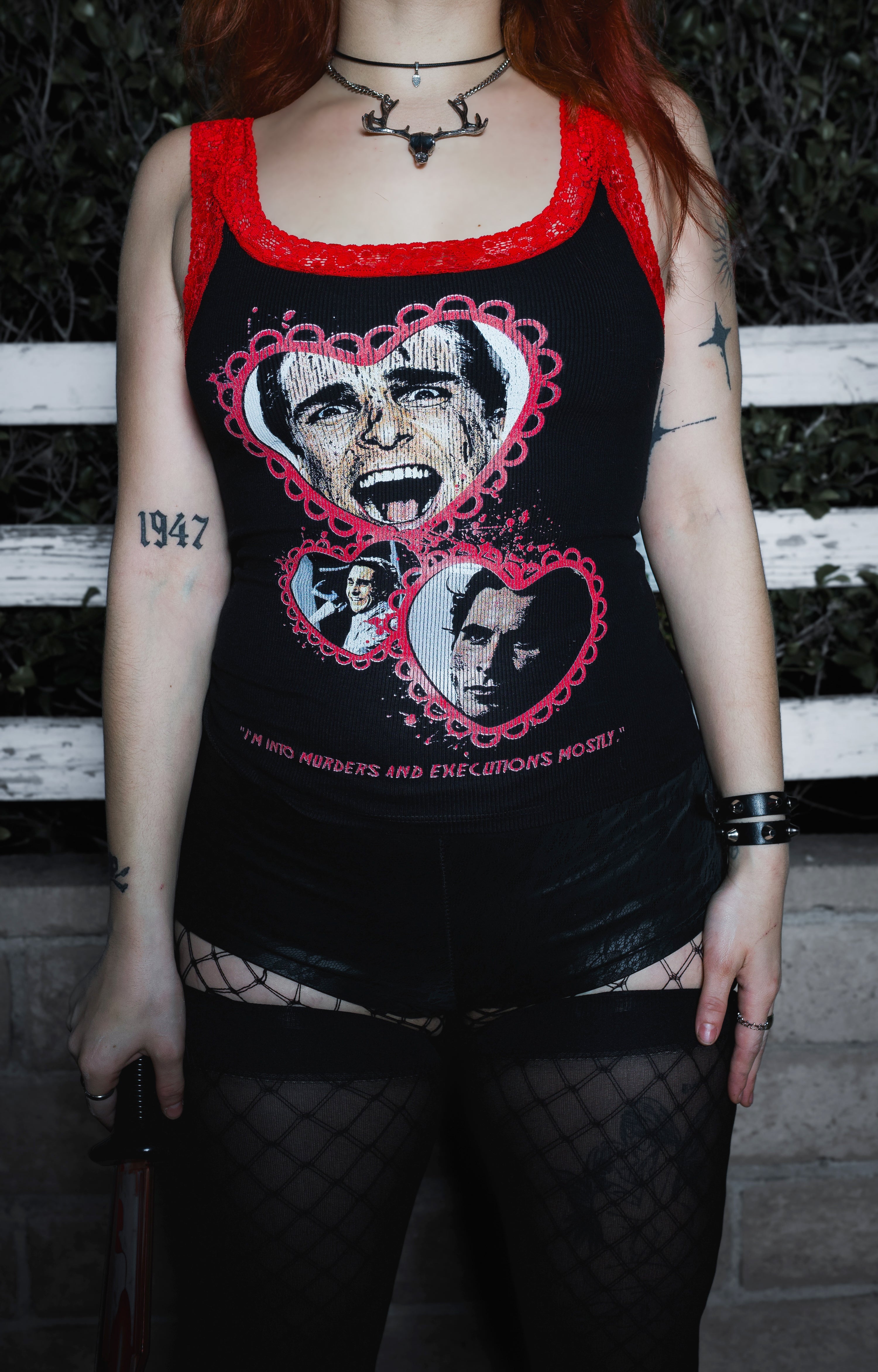 Vera's Eyecandy American Psycho Lace Ribbed Tank Top