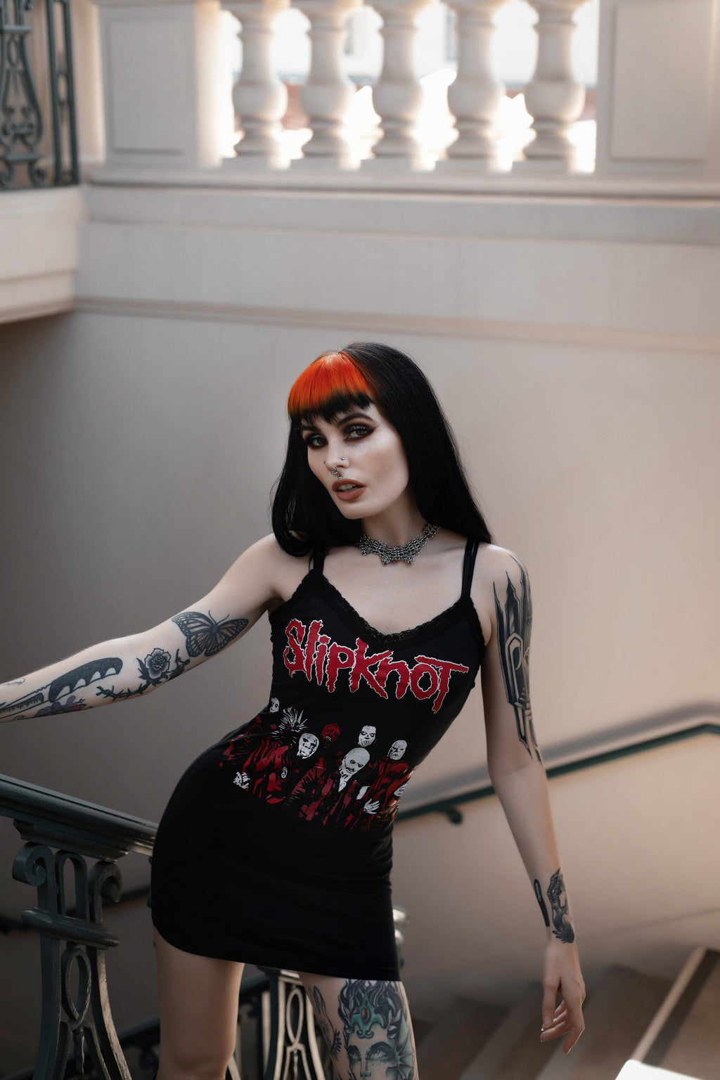 Vera's Eyecandy Slipknot Lace Strap Metal Dress