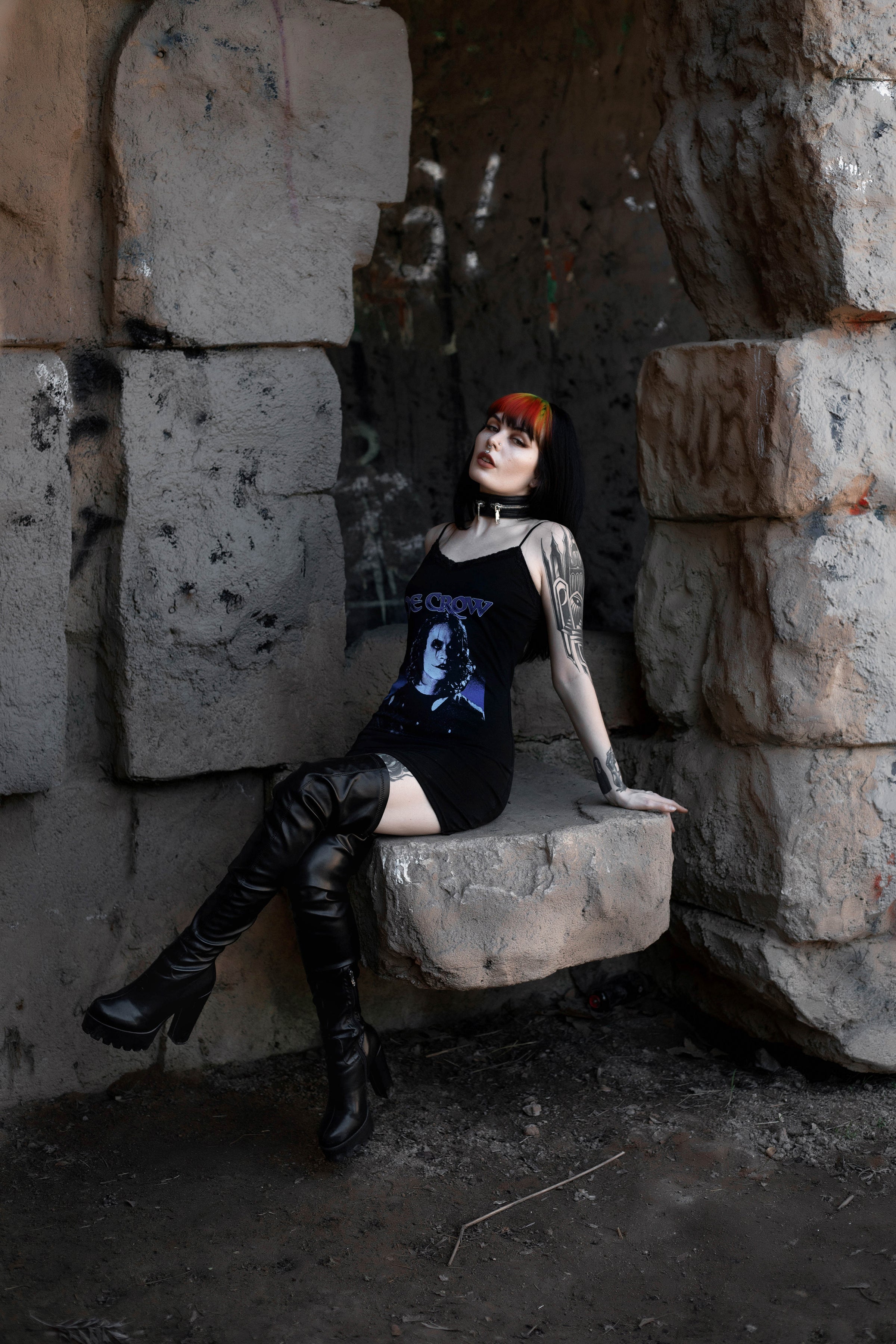 Vera's Eyecandy The Crow Lace Strap Dress