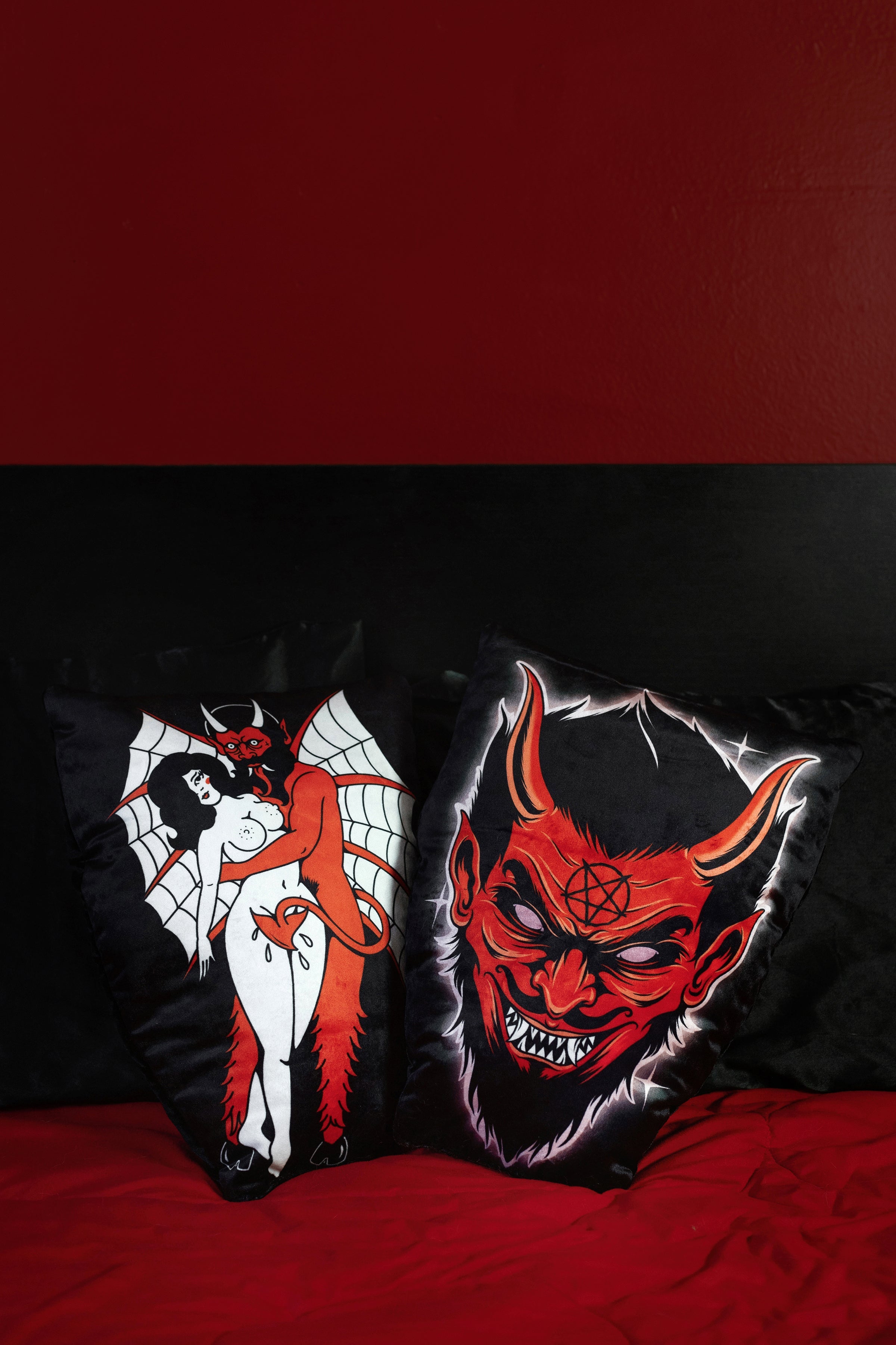 Vera's Eyecandy Devil Girl Velvet Throw Pillow