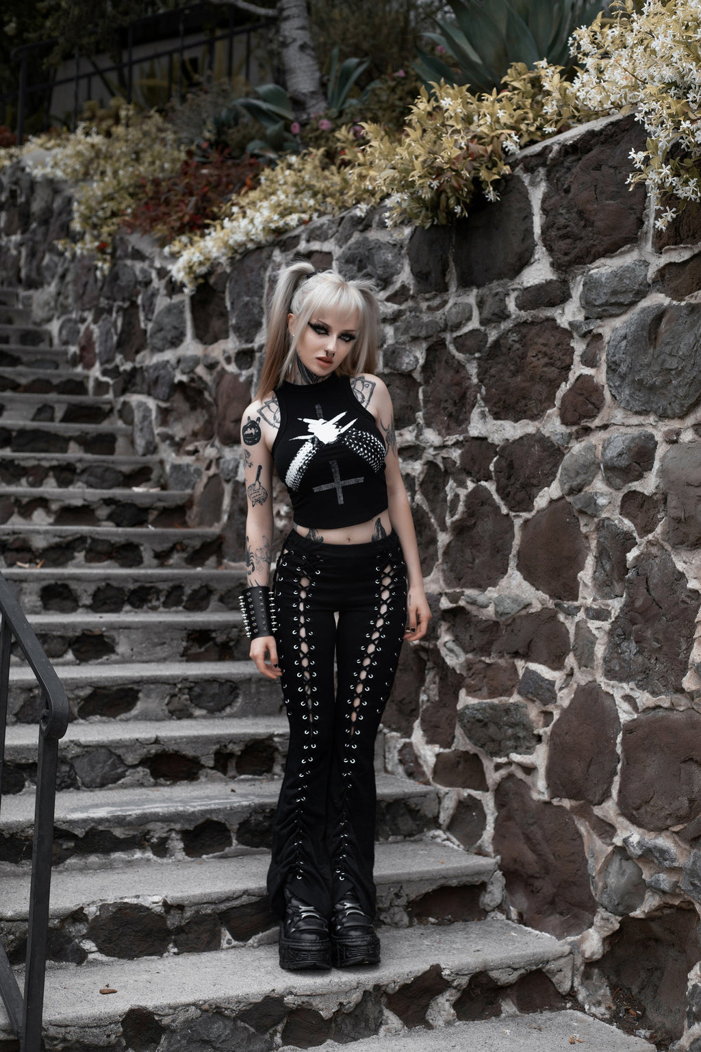 Vera's Eyecandy Black Metal Ribbed Tank Top