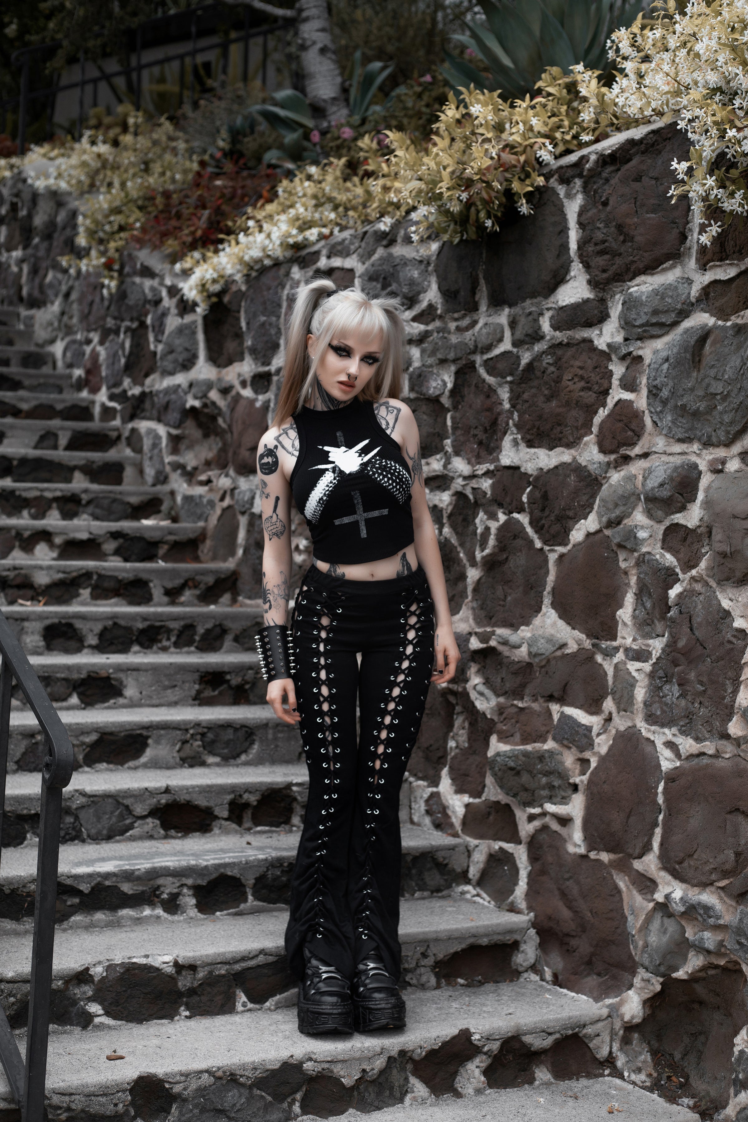 Vera's Eyecandy Black Metal Ribbed Tank Top