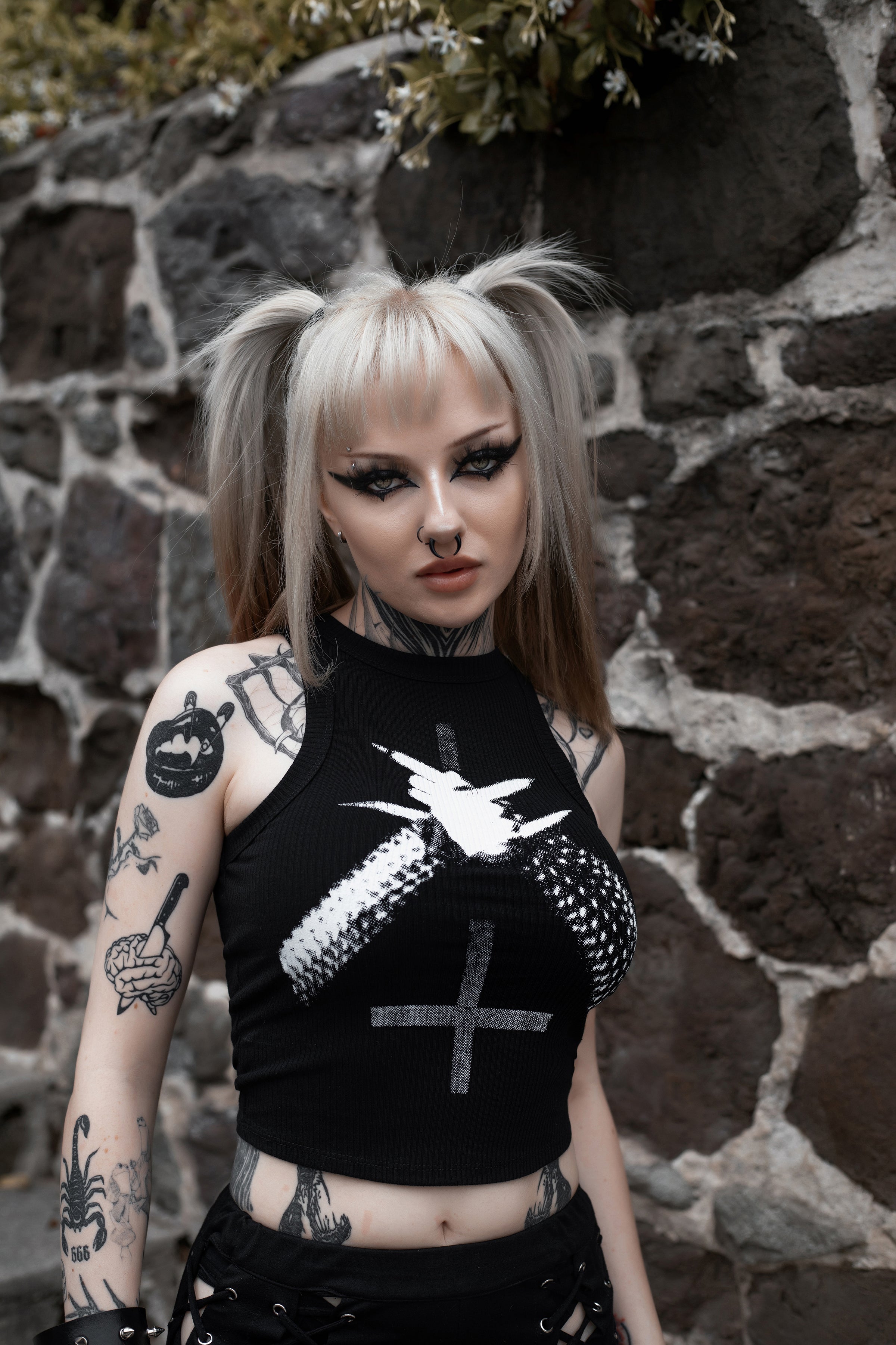 Vera's Eyecandy Black Metal Ribbed Tank Top