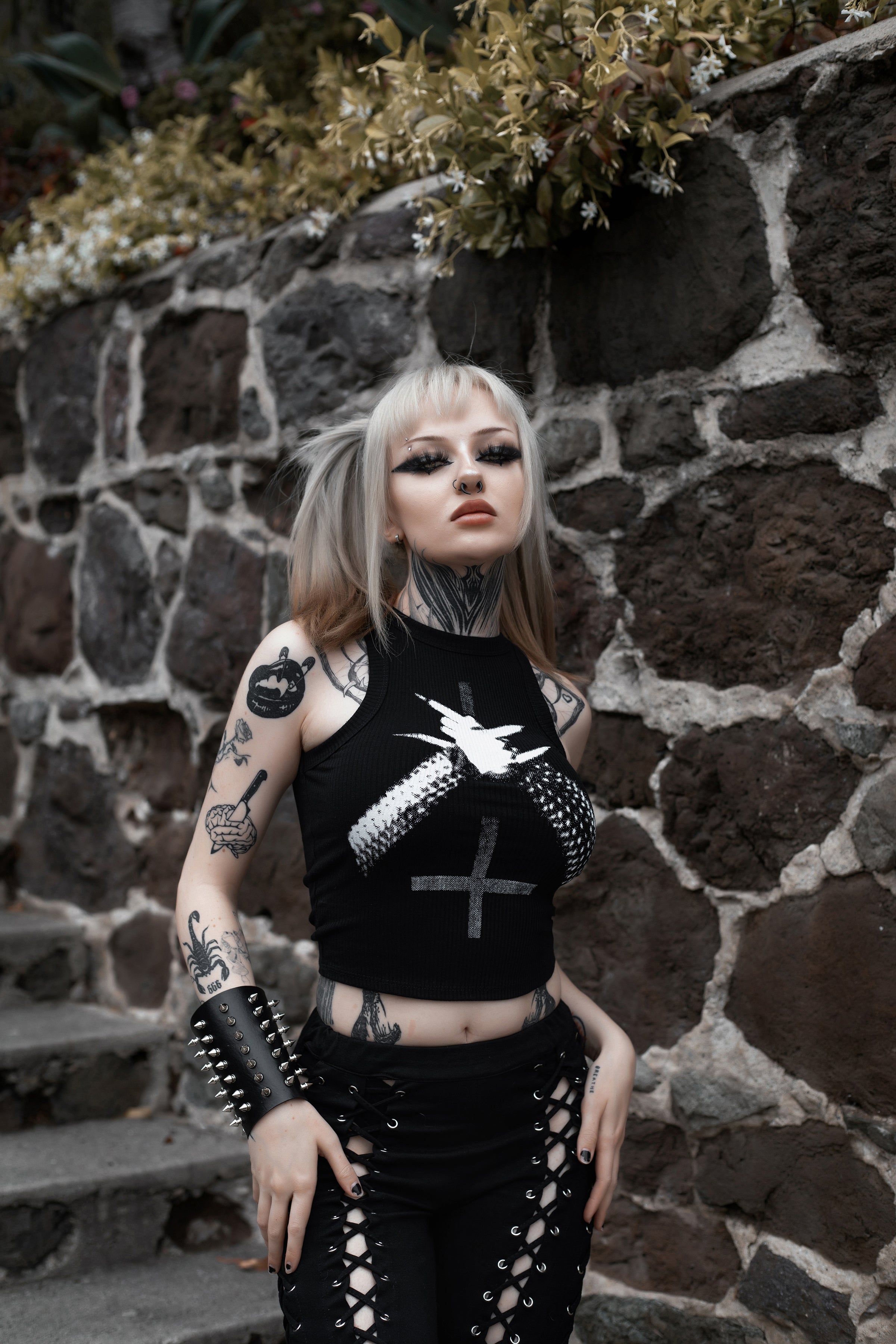 Vera's Eyecandy Black Metal Ribbed Tank Top