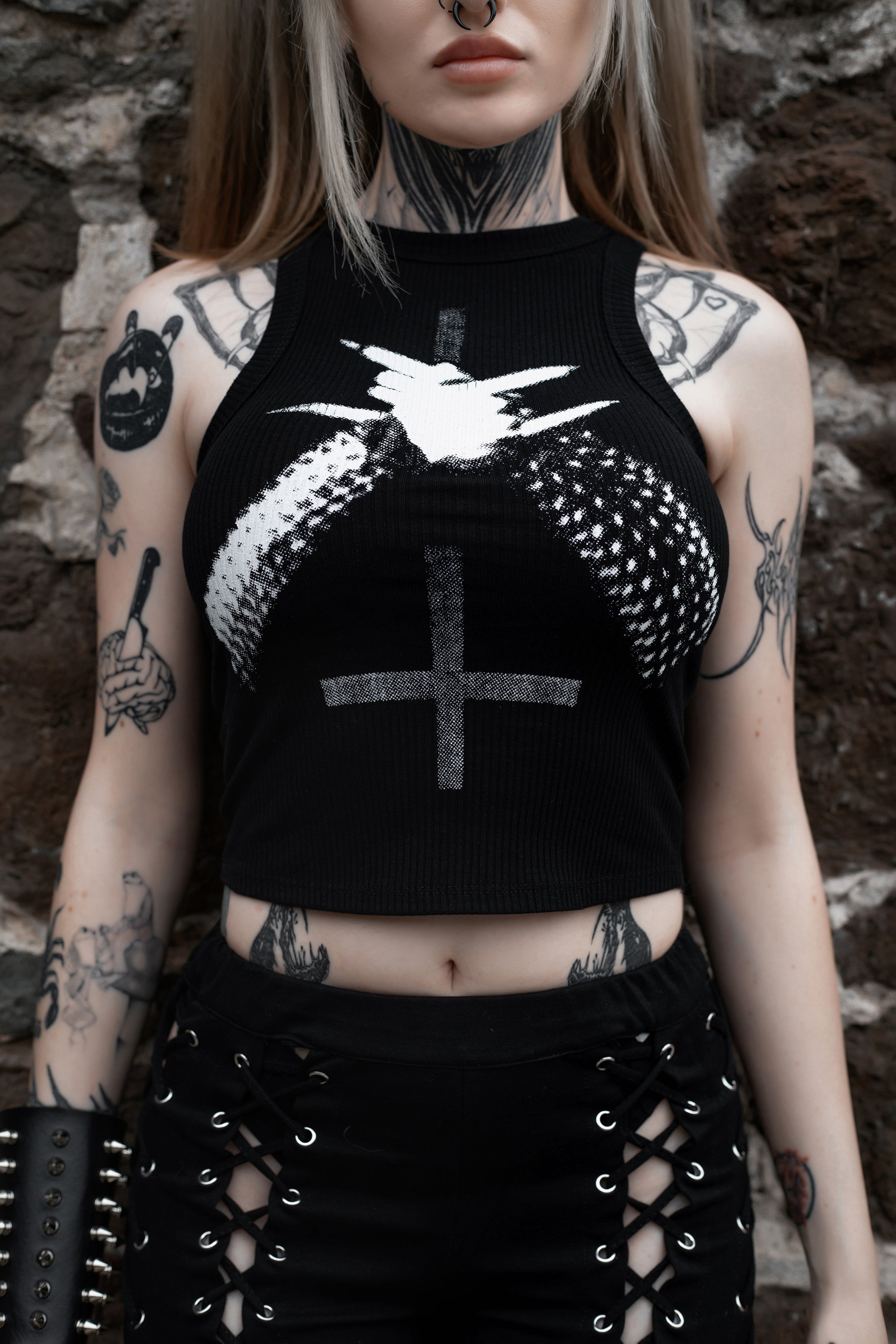 Vera's Eyecandy Black Metal Ribbed Tank Top
