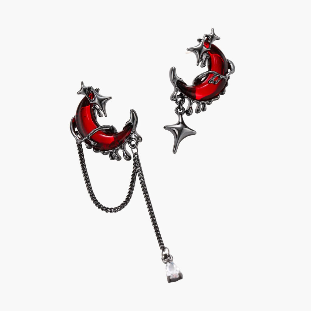 The Pretty Cult Blood Red Moon Chain Earrings