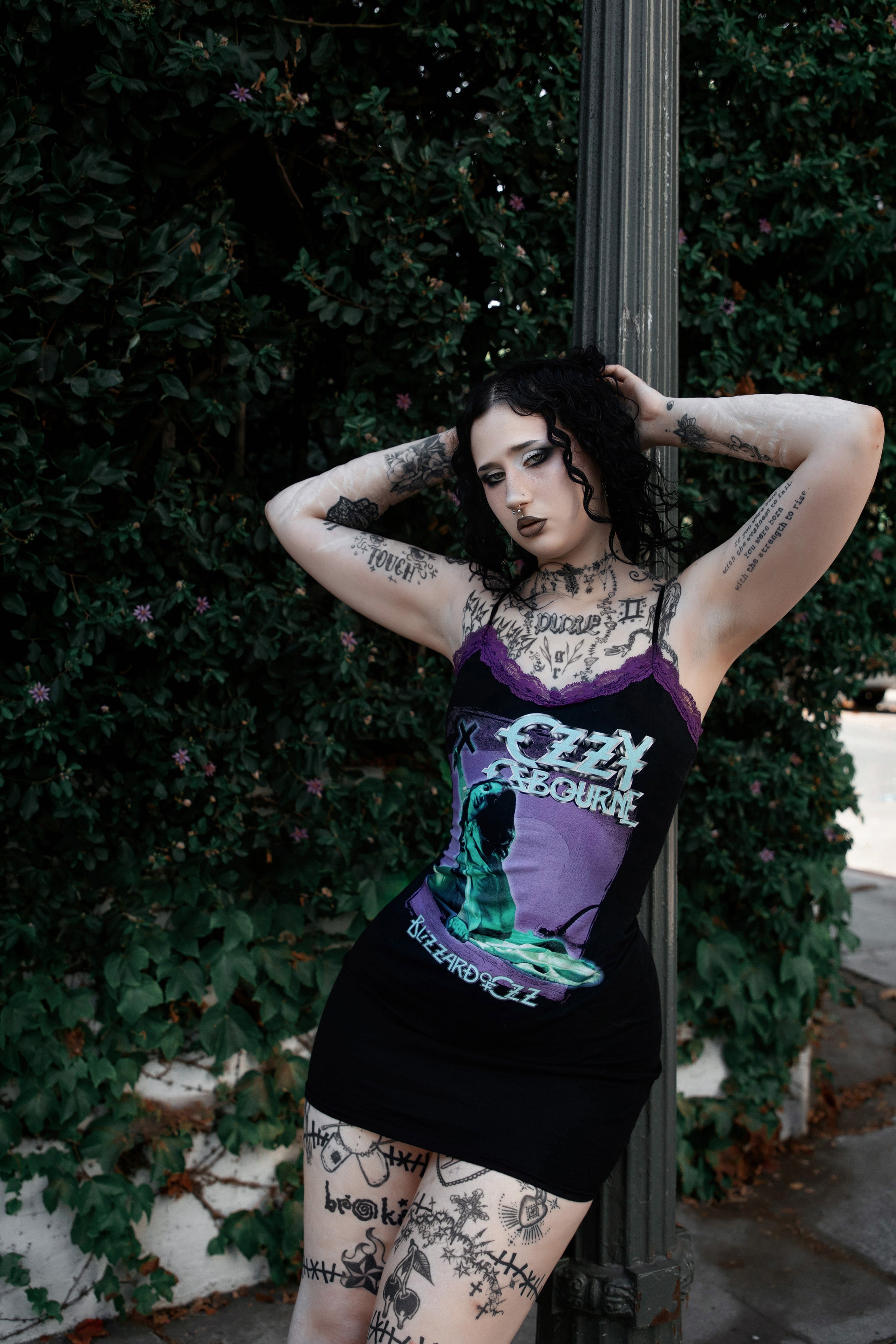 Vera's Eyecandy Ozzy Purple Lace Strap Dress