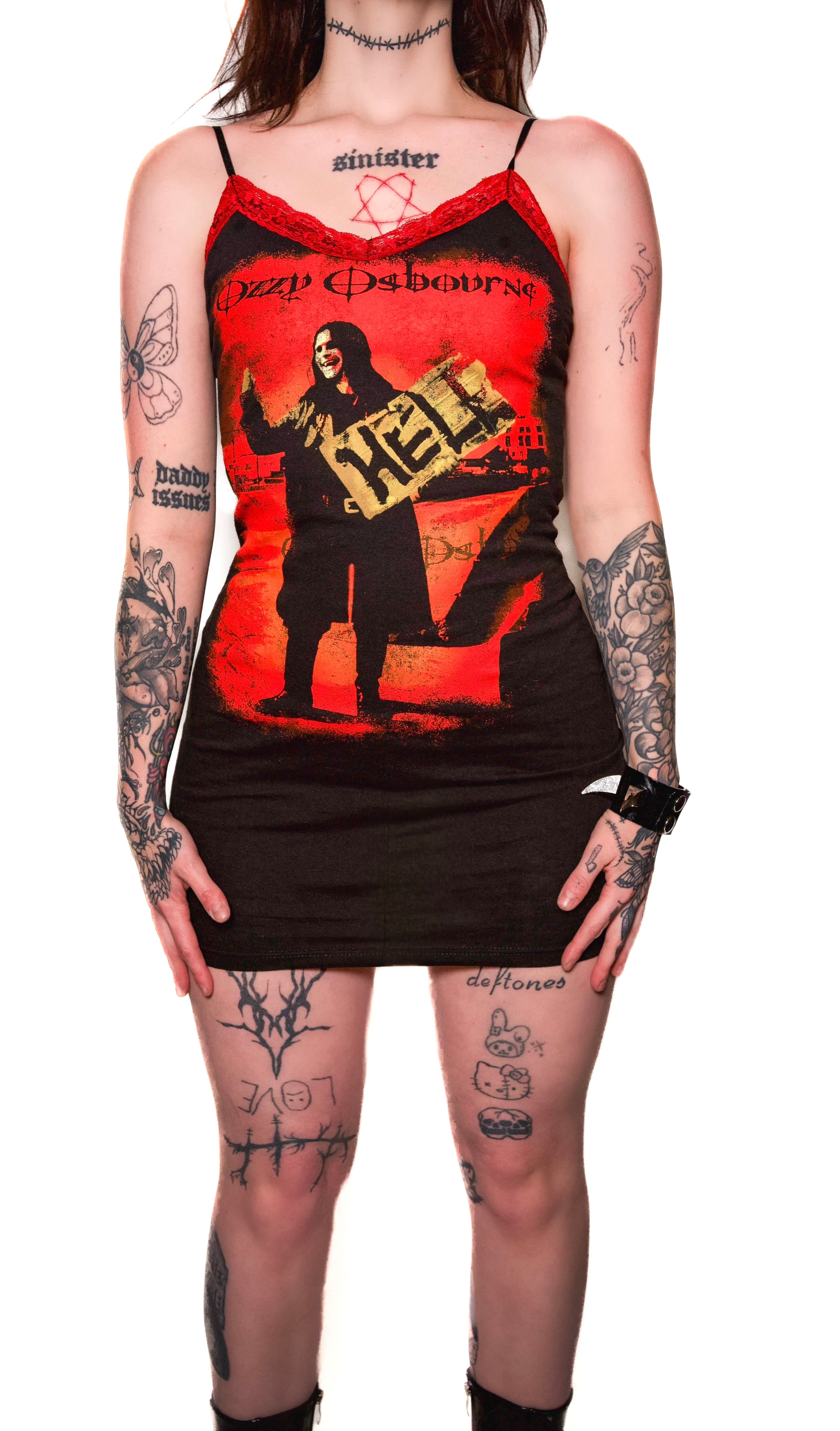 Vera's Eyecandy Ozzy 'Hell' Metal Lace Strap Dress