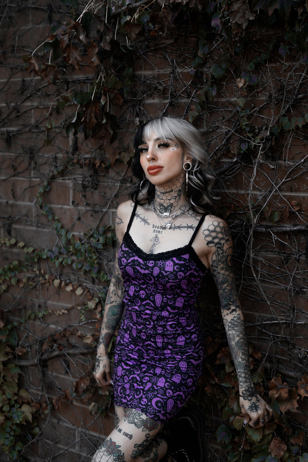 Vera's Eyecandy Witchy Halloween Print Lace Strap Dress