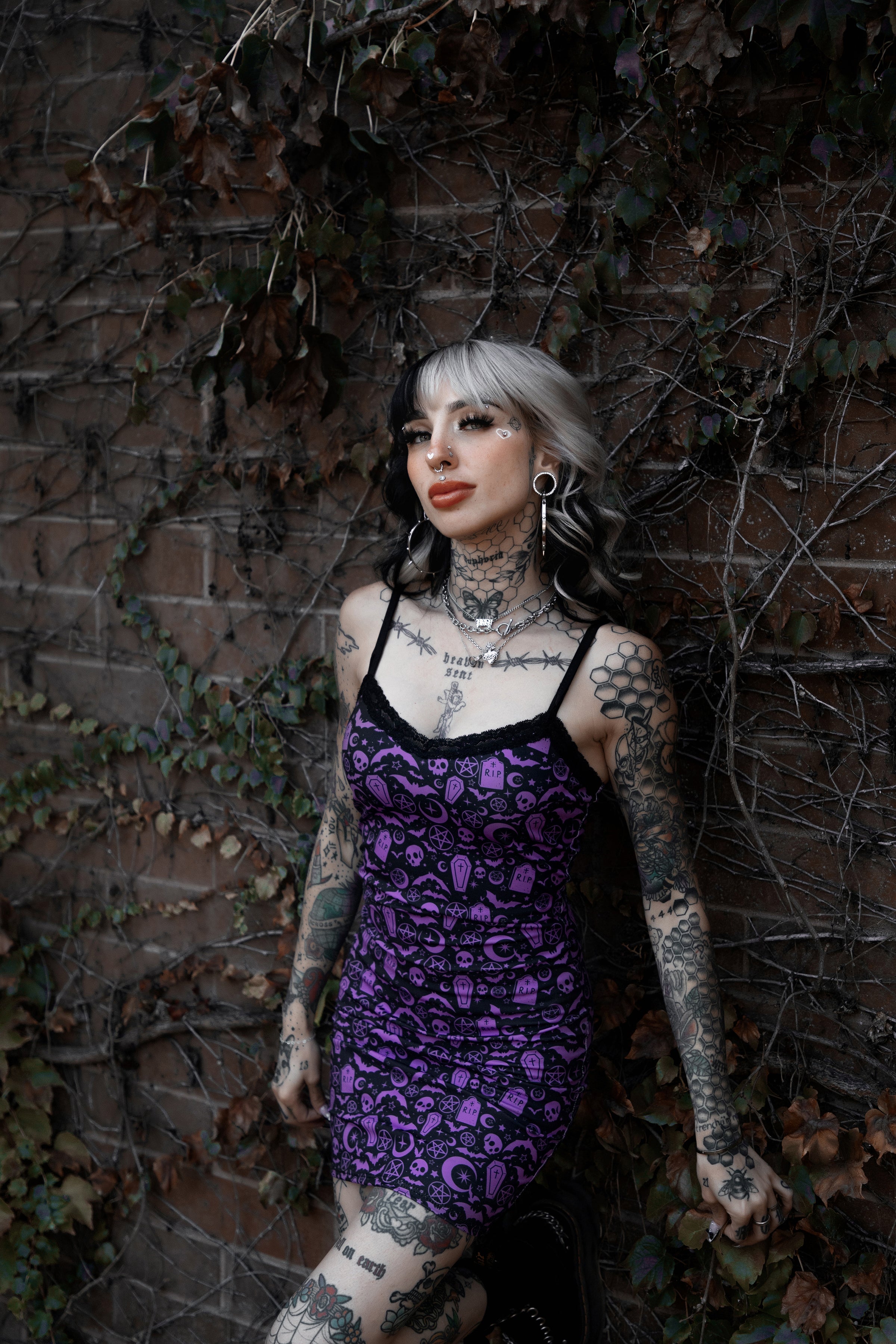 Vera's Eyecandy Witchy Halloween Print Lace Strap Dress
