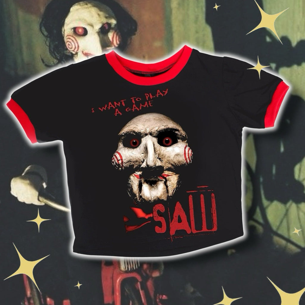 Vera's Eyecandy Jigsaw 'I Want To Play A Game' Ringer Tee