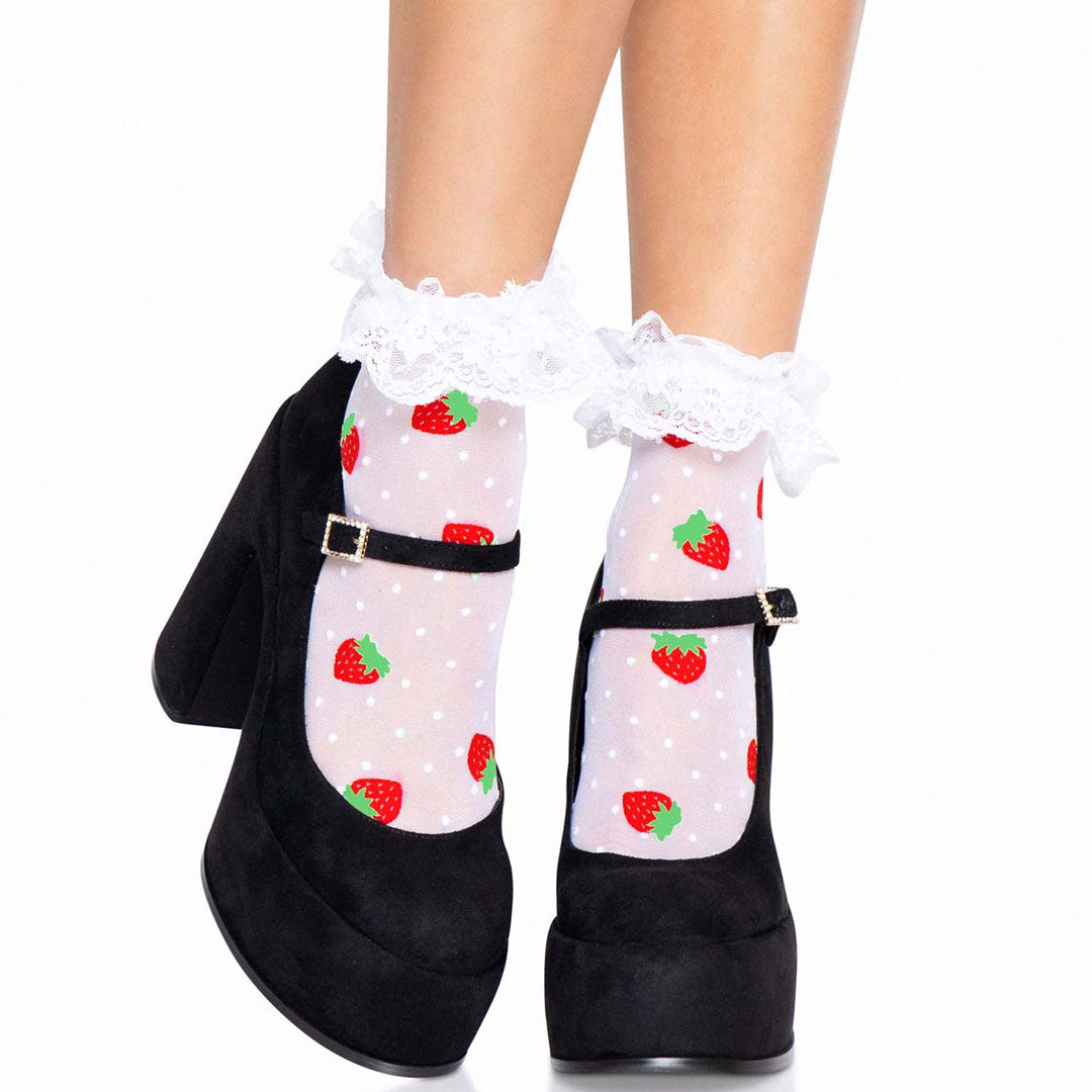 Leg Avenue Strawberry Ruffle Anklet Socks