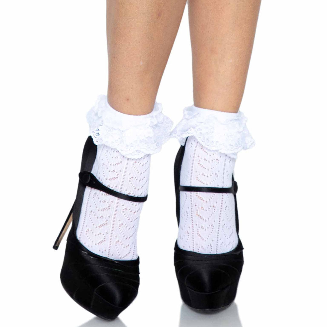 Leg Avenue Lei Lace White Ankle Socks