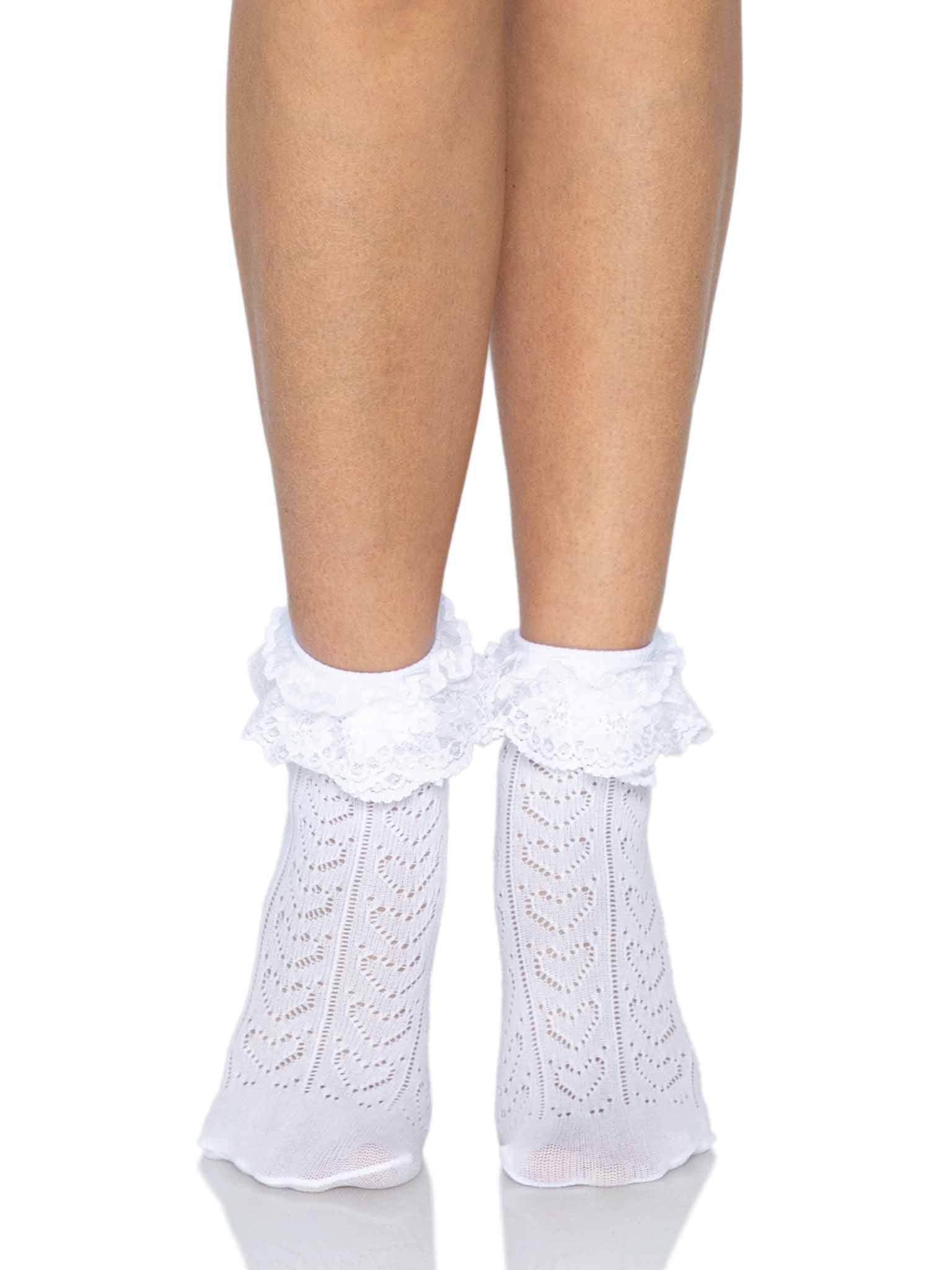 Leg Avenue Lei Lace White Ankle Socks