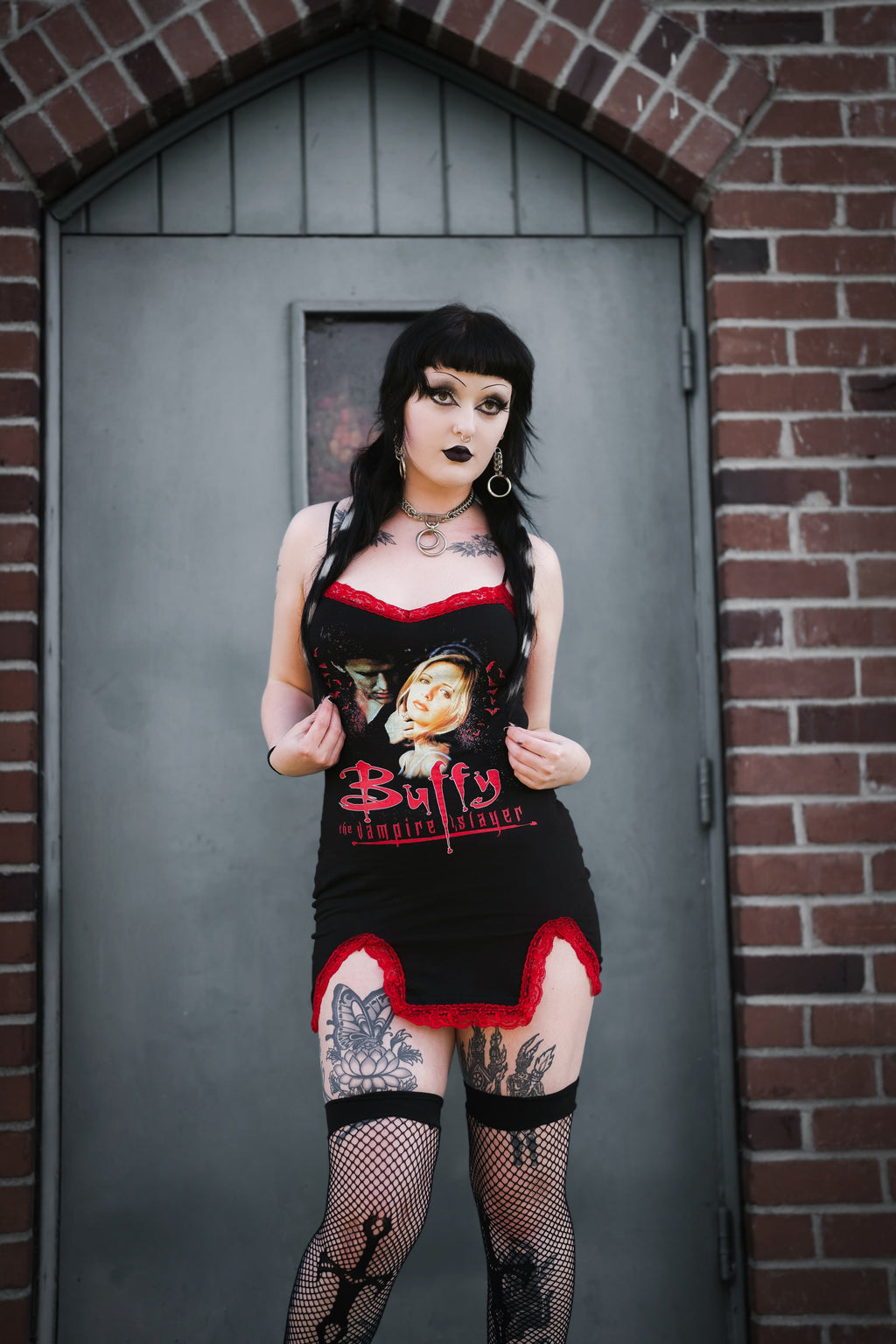 Vera's Eyecandy Buffy Red Slit Red Lace Dress