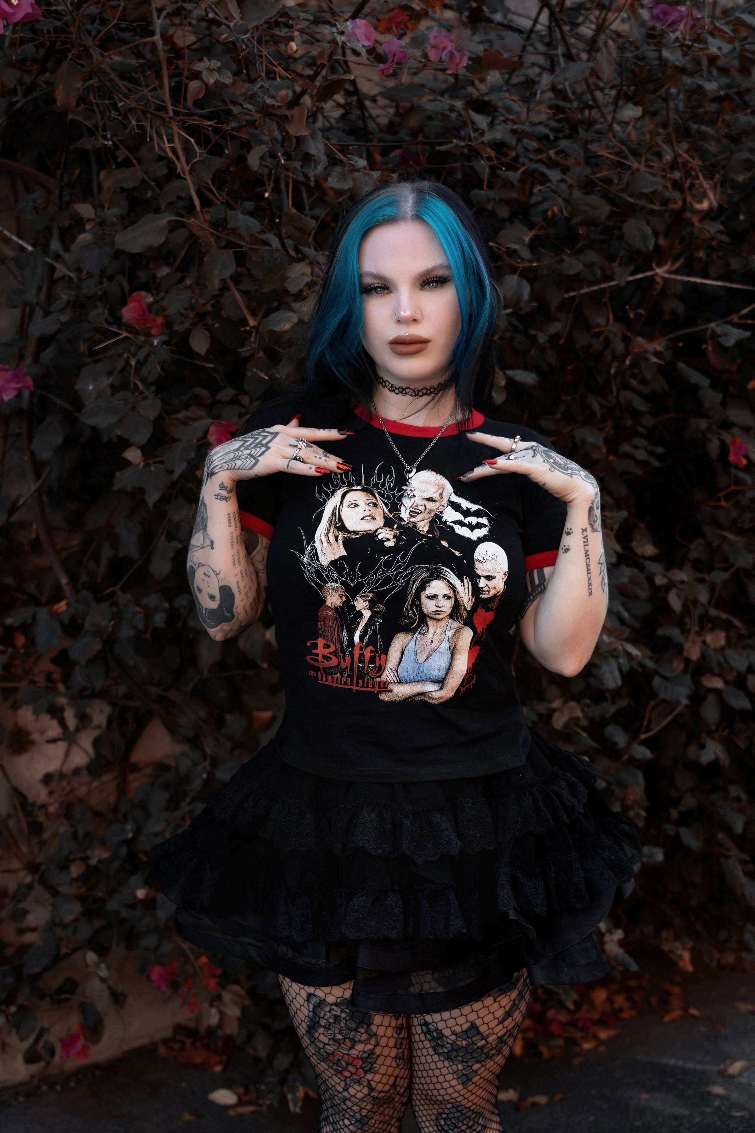 Vera's Eyecandy Buffy Vampire + Spike Ringer Tee