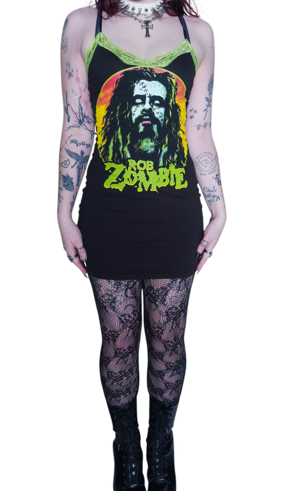 Vera's Eyecandy Rob Zombie Green Lace Strap Dress