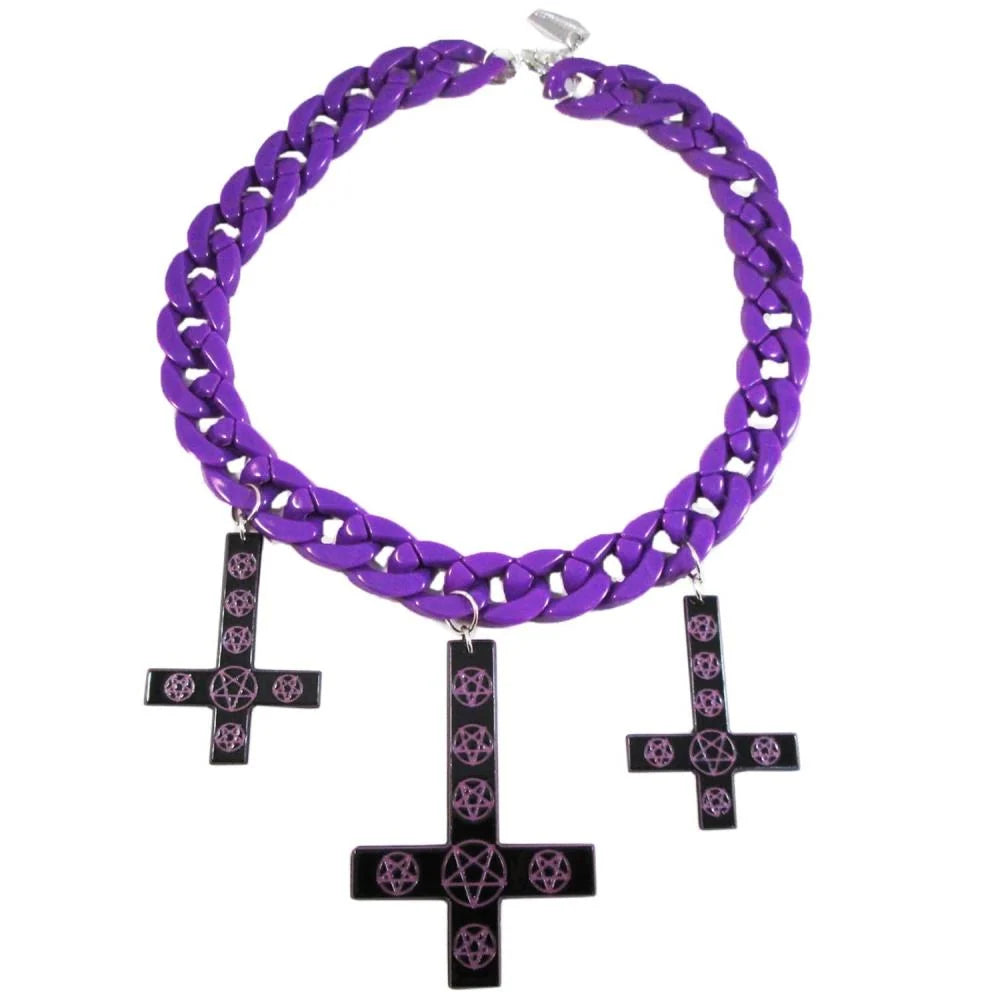 Kreepsville 666 Inverted Cross Pentagram Necklace Purple