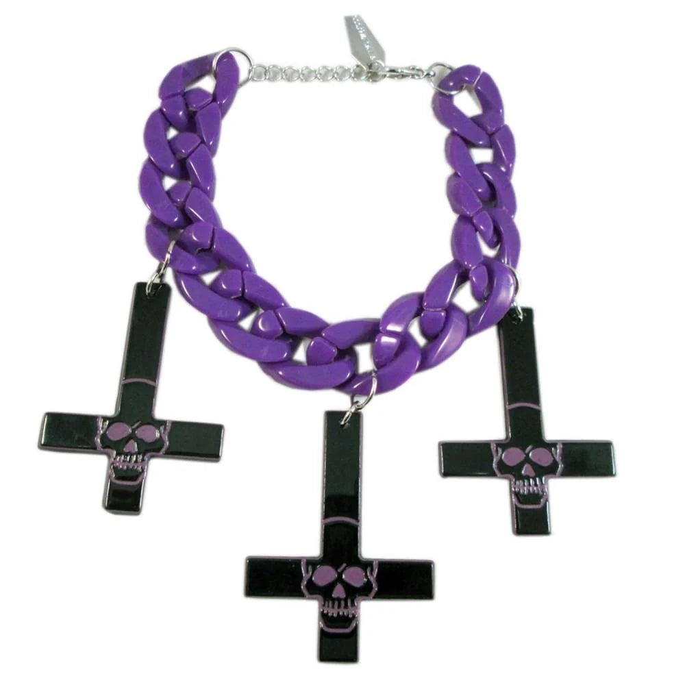 Kreepsville 666 Inverted Cross Skull Bracelet Purple