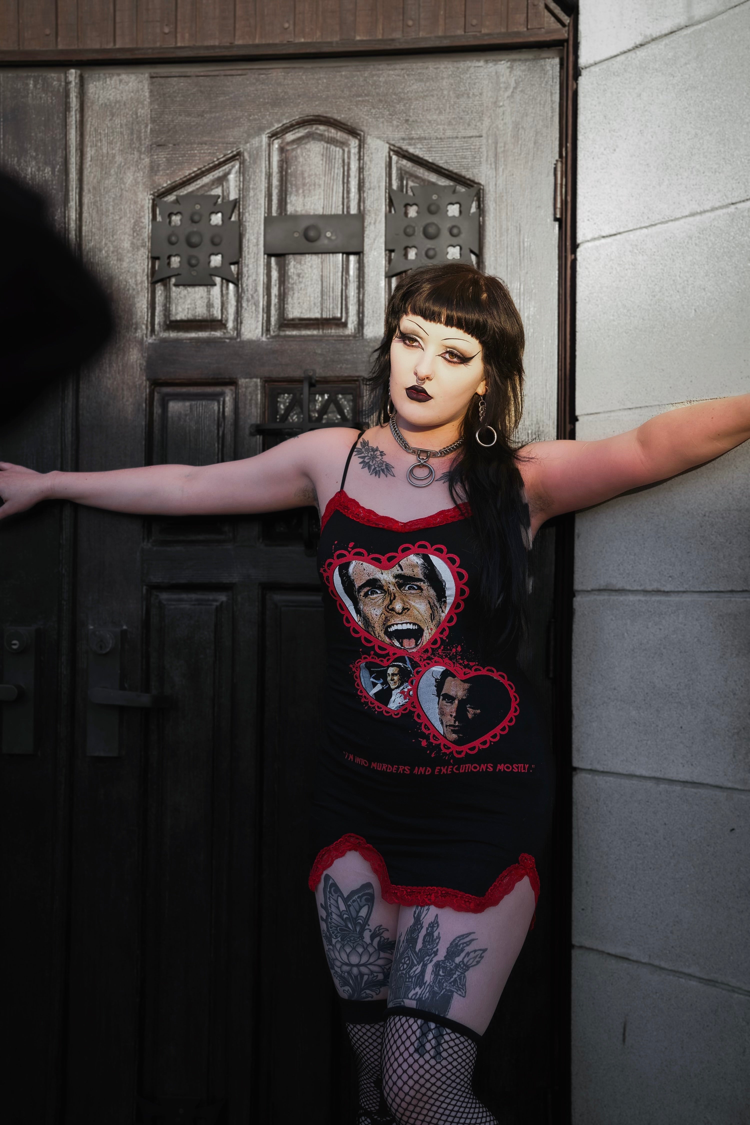 Vera's Eyecandy American Psycho Slit Red Lace Dress