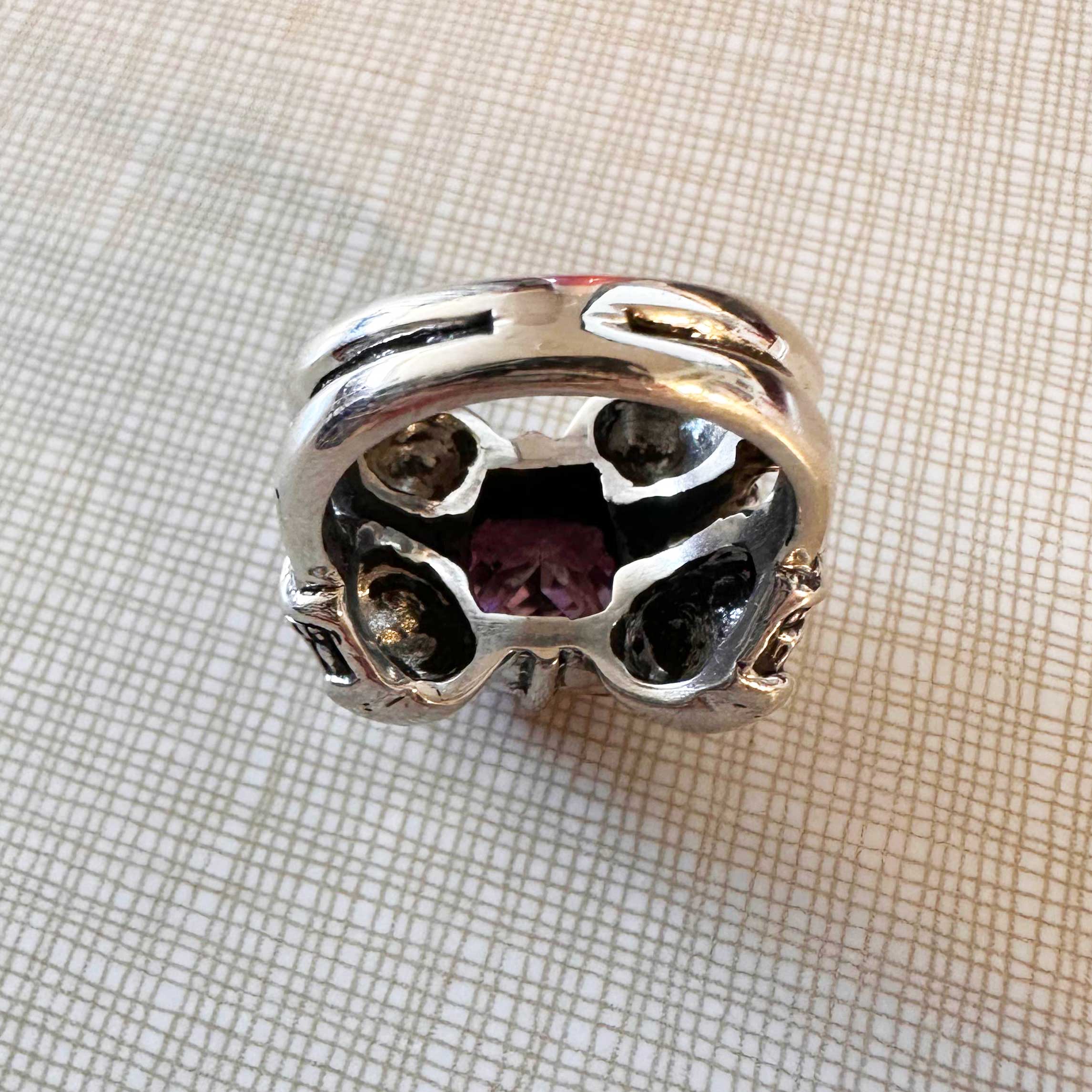 Femme Metale 4 Friends Skulls Pink Gem Fine 925 Silver Ring