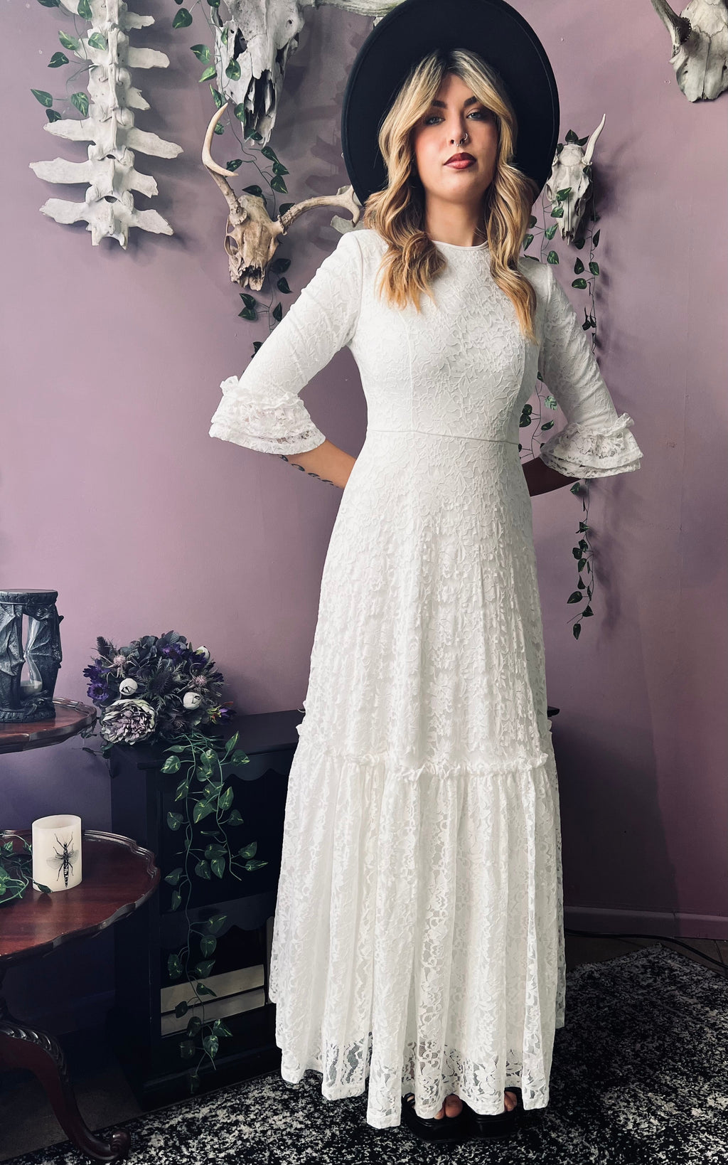 Witchwood Mina Ivory Floral Lace Bride of the Vampire Maxi Dress