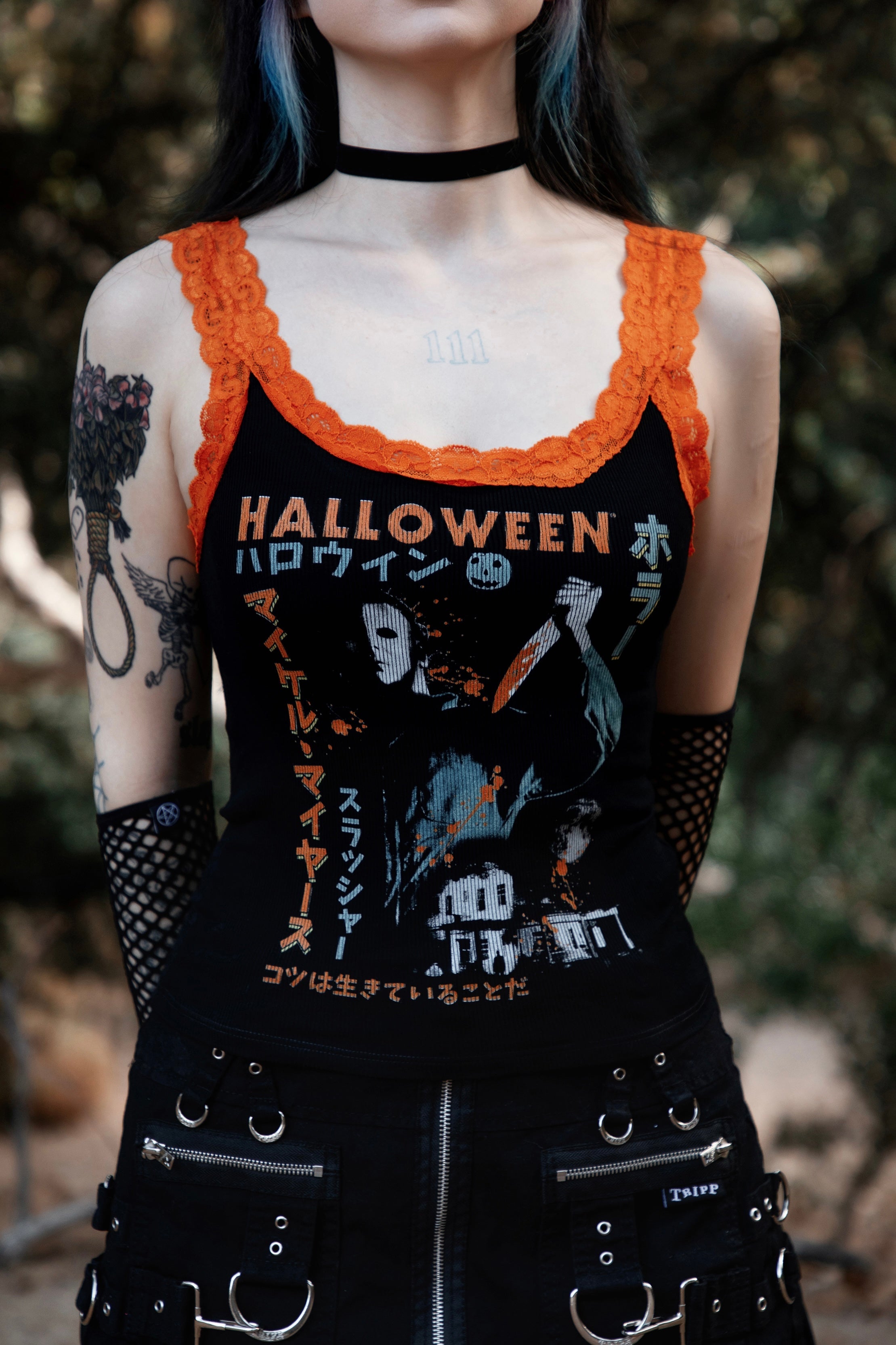 Vera's Eyecandy Halloween Lace Ribbed Horror Tank Ltd Ed